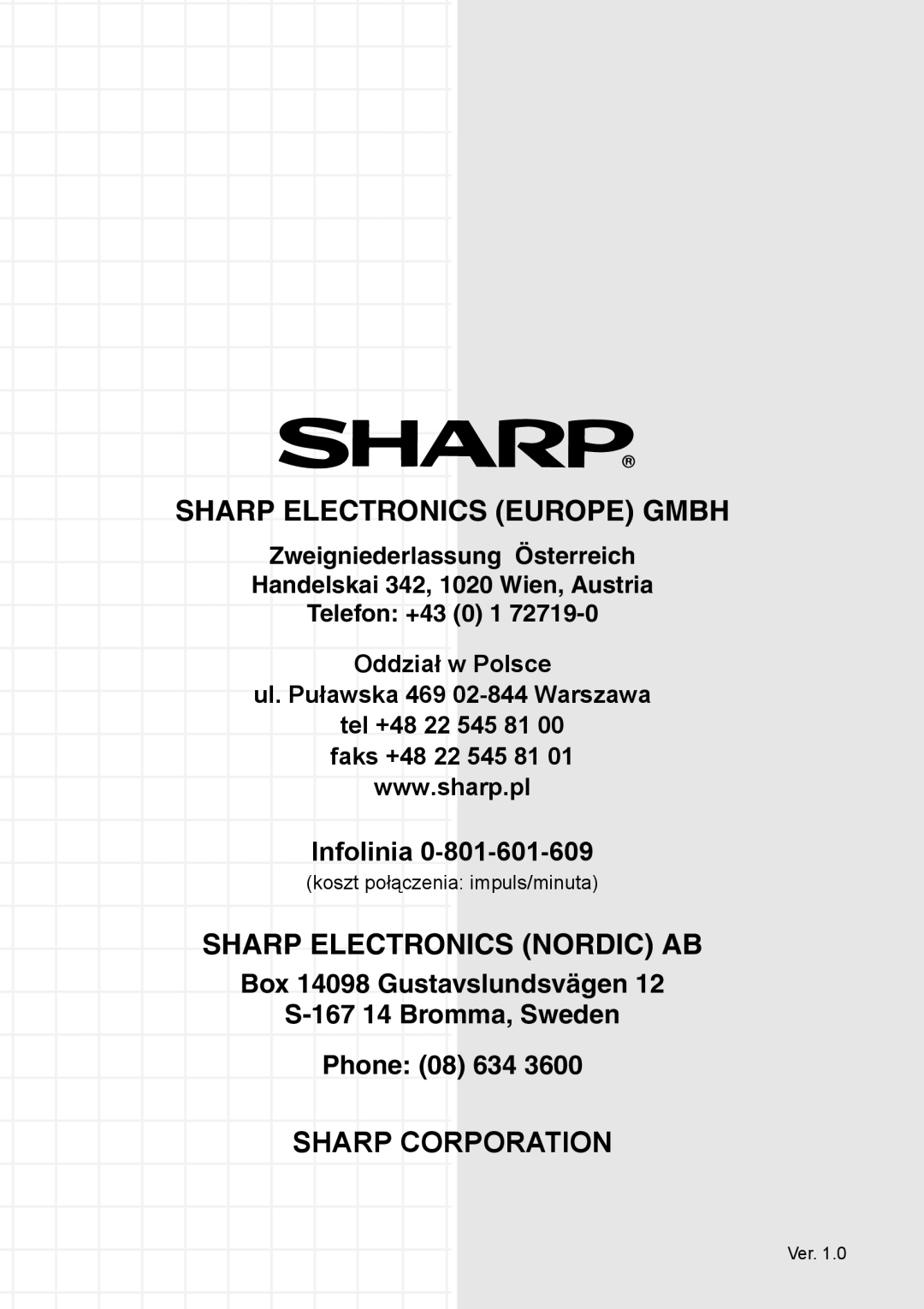 Sharp FO-IS115N operation manual Sharp Electronics Europe Gmbh, Sharp Electronics Nordic Ab, Sharp Corporation, Infolinia 