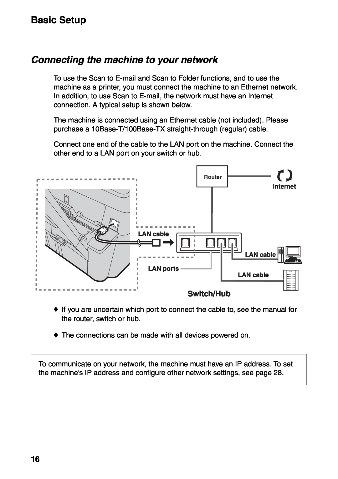 Sharp FO-IS115N operation manual Connecting the machine to your network, Switch/Hub 