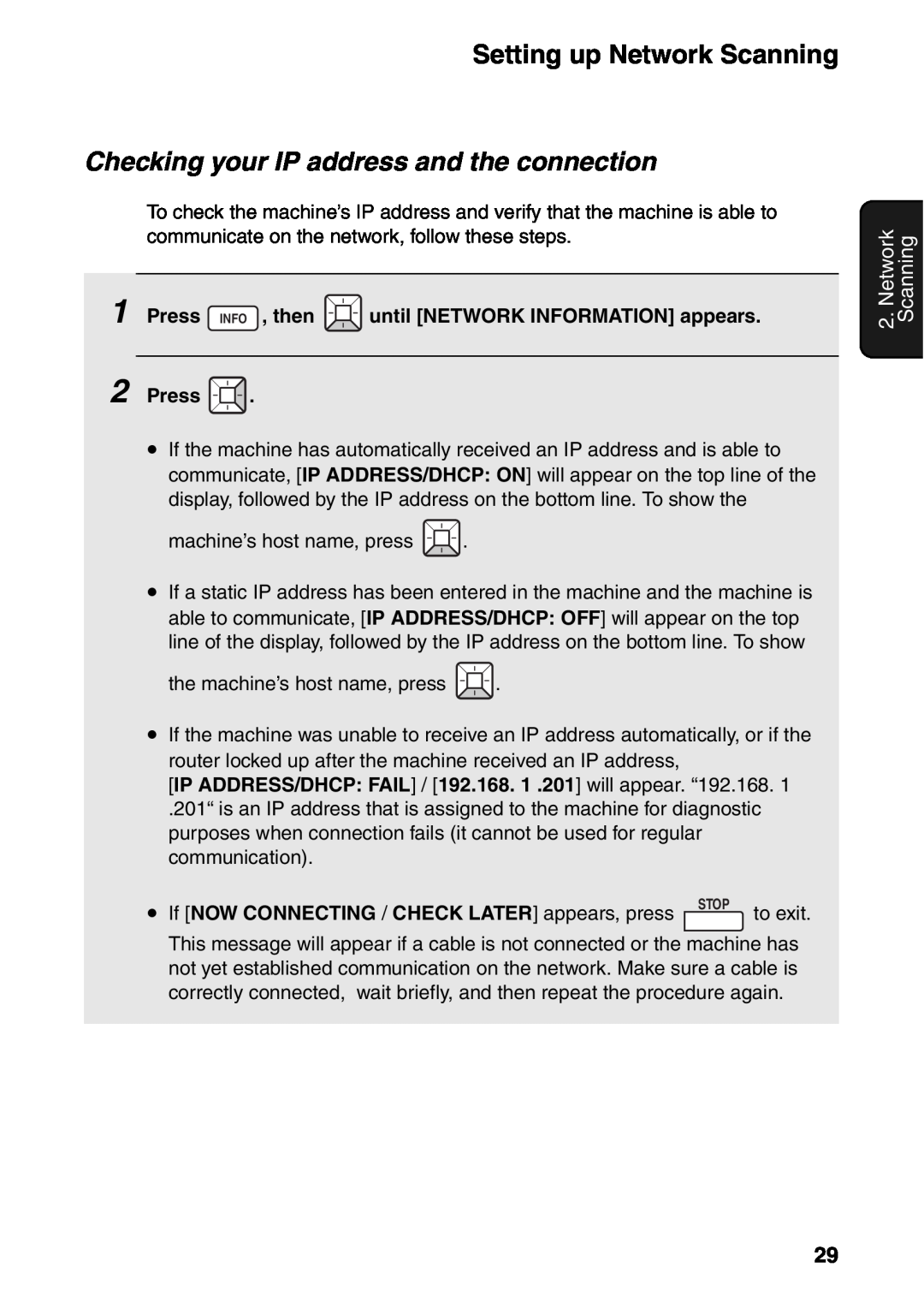 Sharp FO-IS115N operation manual Checking your IP address and the connection, Network Scanning 