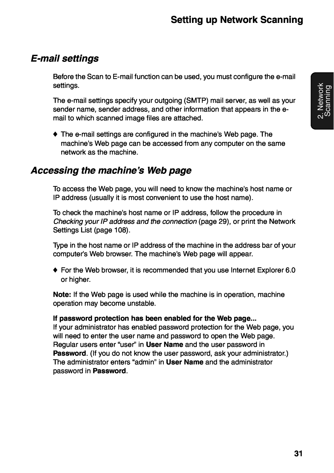 Sharp FO-IS115N operation manual E-mail settings, Accessing the machine’s Web page, Network Scanning 