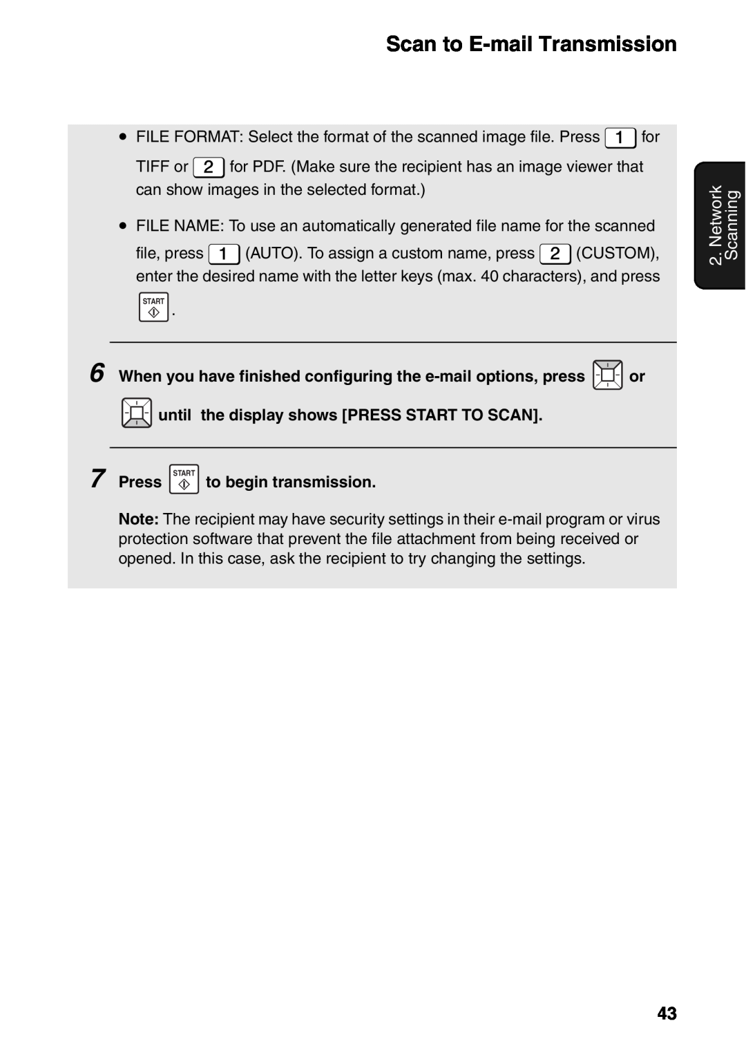 Sharp FO-IS115N operation manual Network Scanning, Press START to begin transmission 