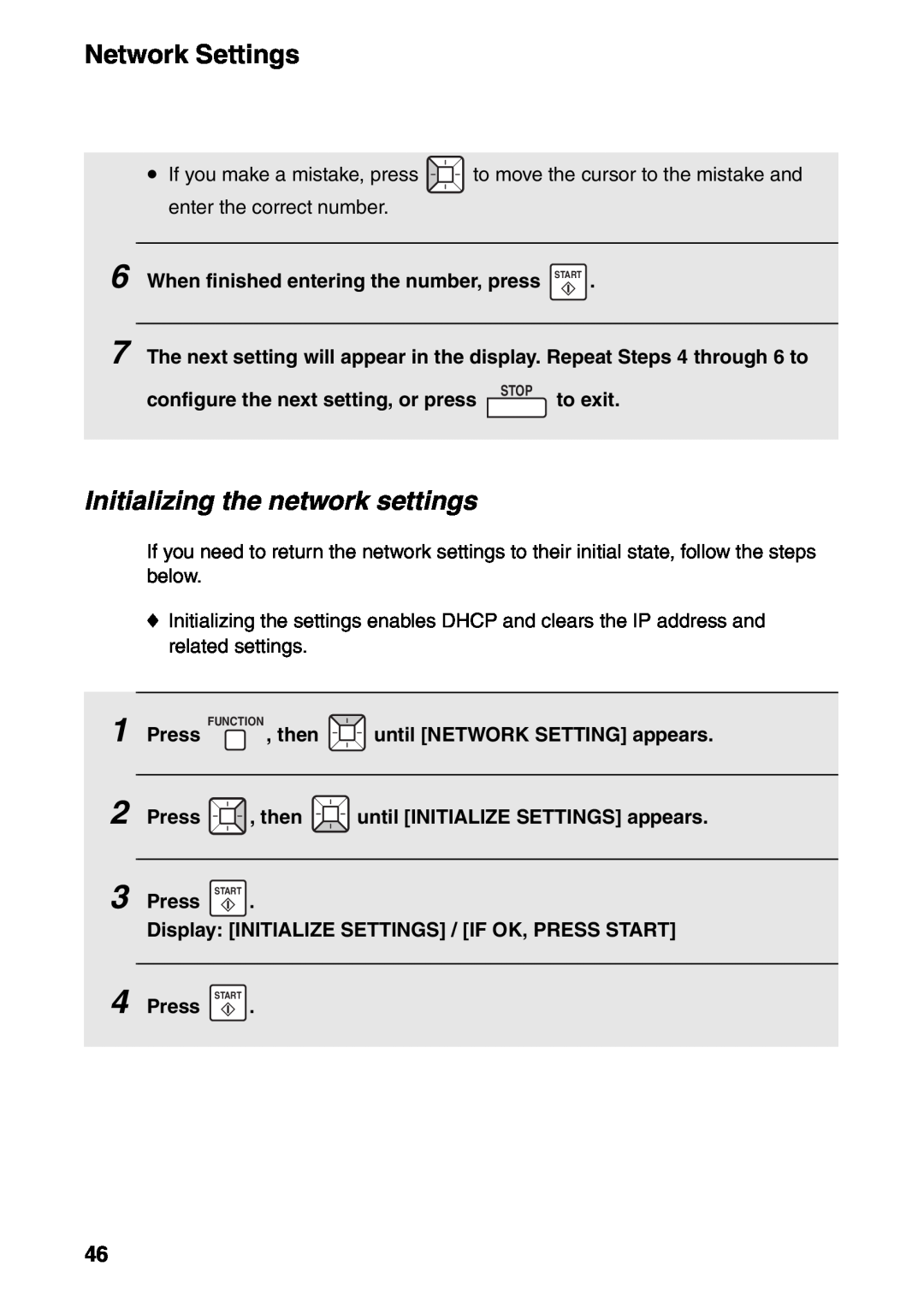 Sharp FO-IS115N operation manual Initializing the network settings 