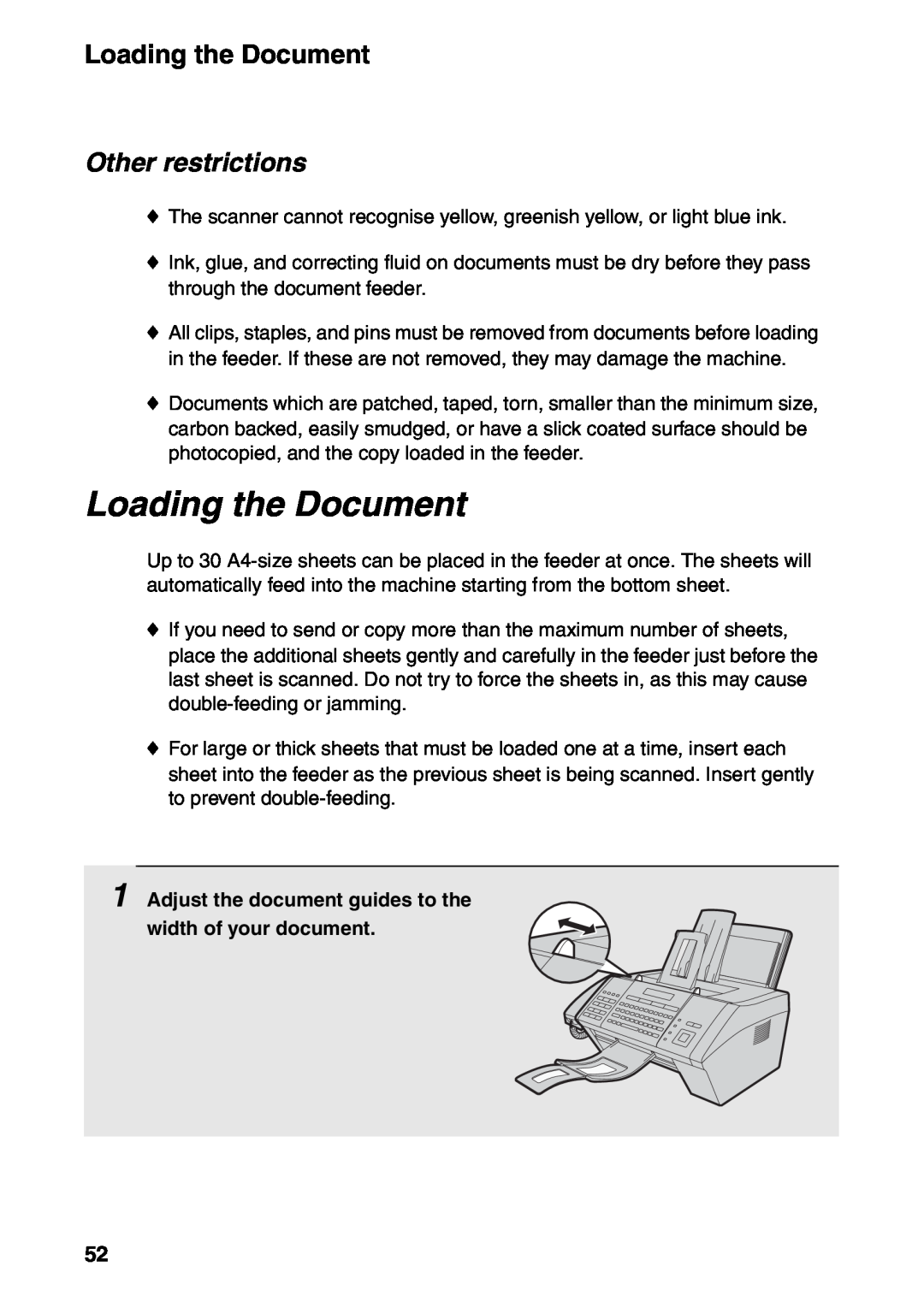 Sharp FO-IS115N operation manual Loading the Document, Other restrictions 