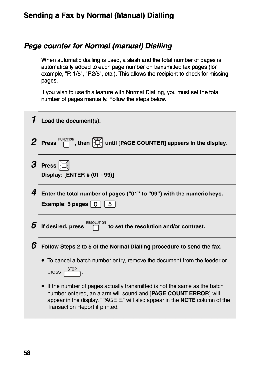 Sharp FO-IS115N operation manual Page counter for Normal manual Dialling 