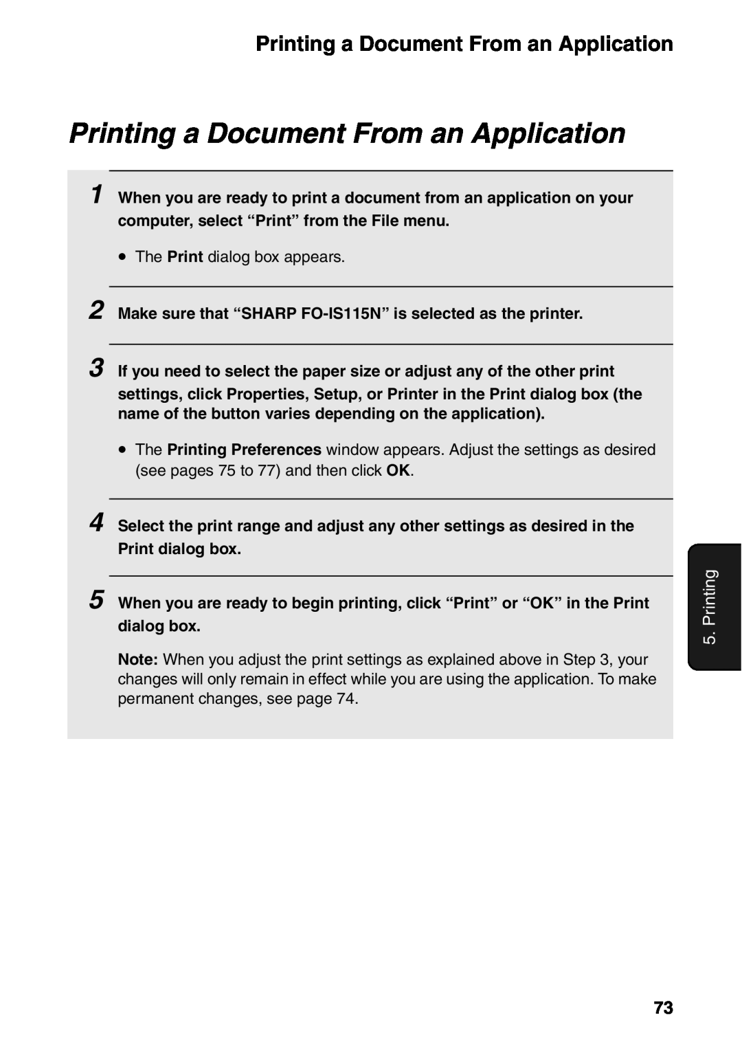Sharp FO-IS115N operation manual Printing a Document From an Application 