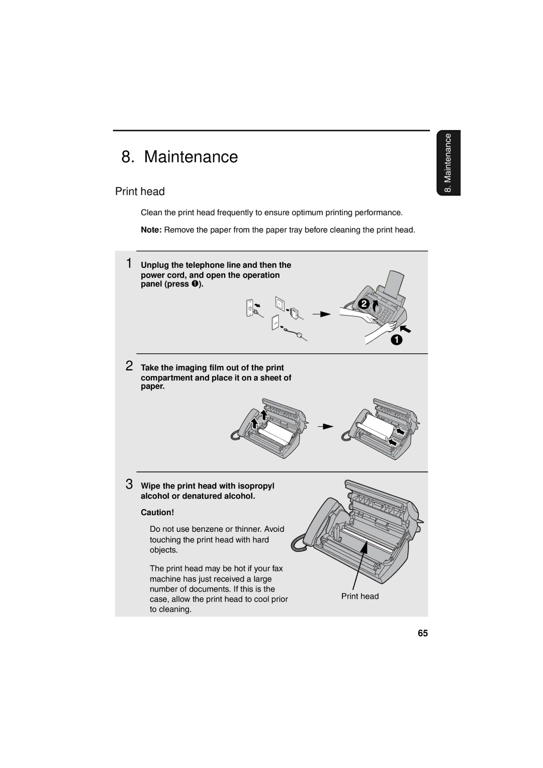 Sharp FO-P600 operation manual Maintenance, Print head 