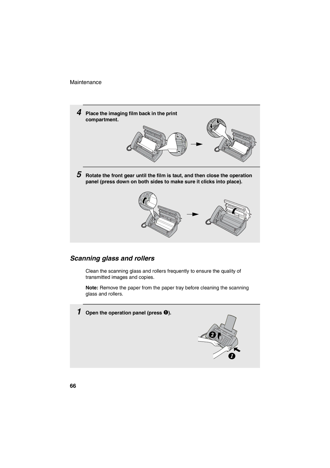 Sharp FO-P600 operation manual Scanning glass and rollers, Maintenance 