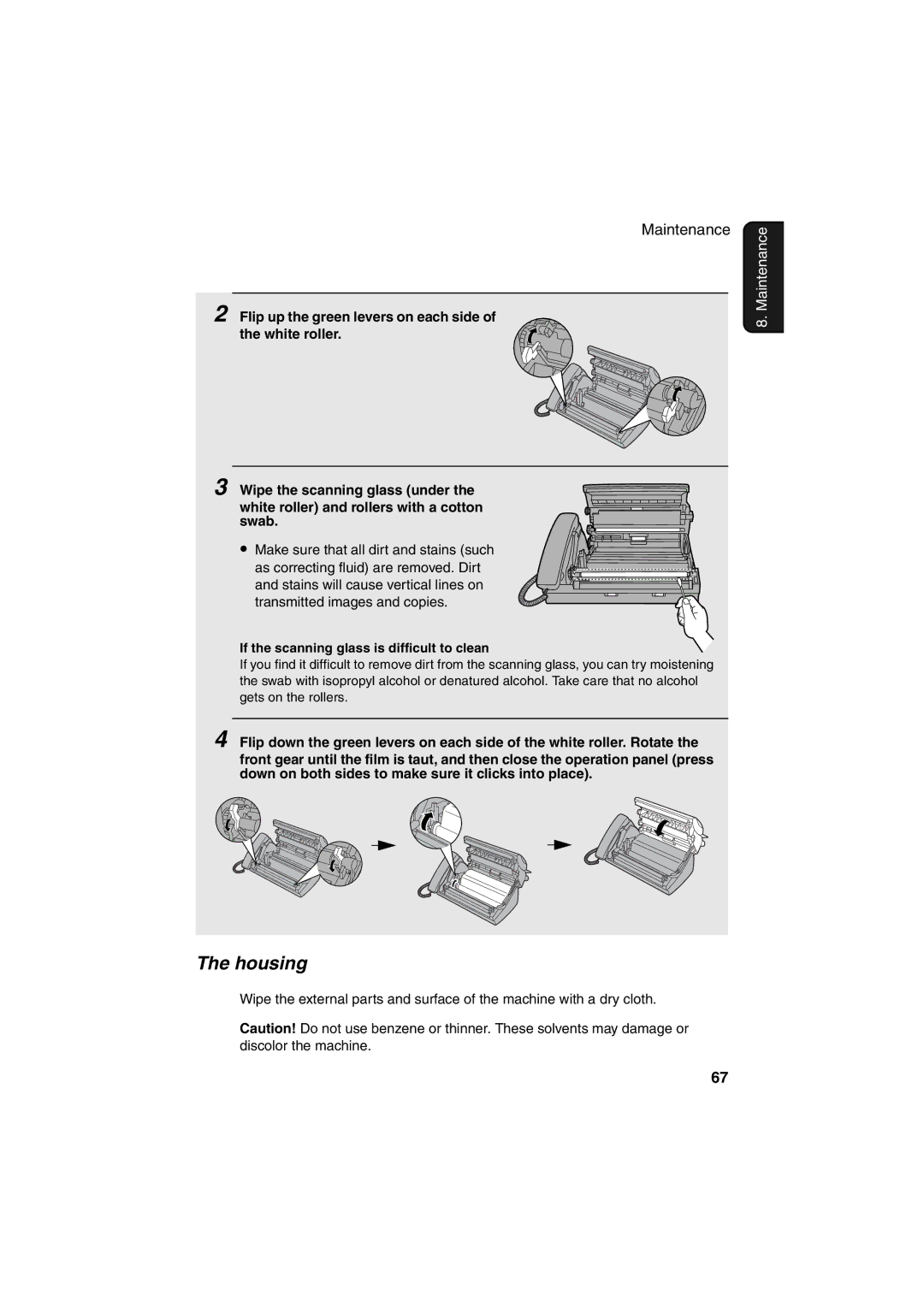 Sharp FO-P600 operation manual Housing, If the scanning glass is difficult to clean 