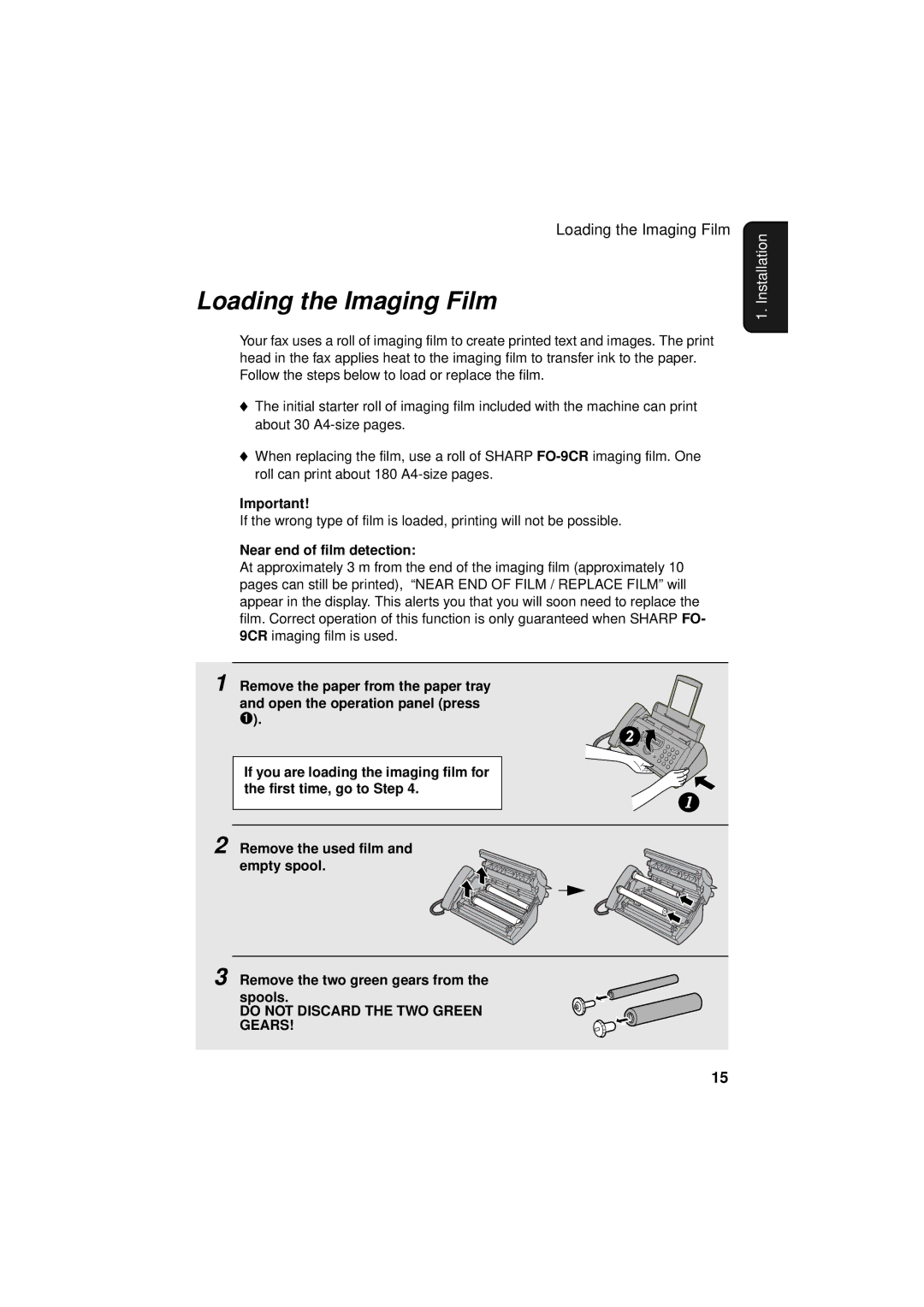Sharp FO-P610/FO-P630 operation manual Loading the Imaging Film, Near end of film detection 