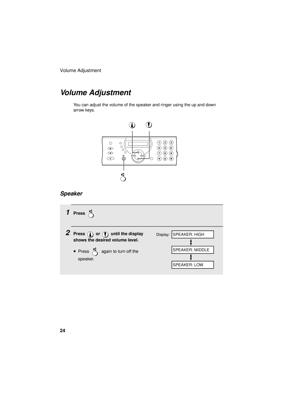 Sharp FO-P610/FO-P630 operation manual Volume Adjustment, Speaker 