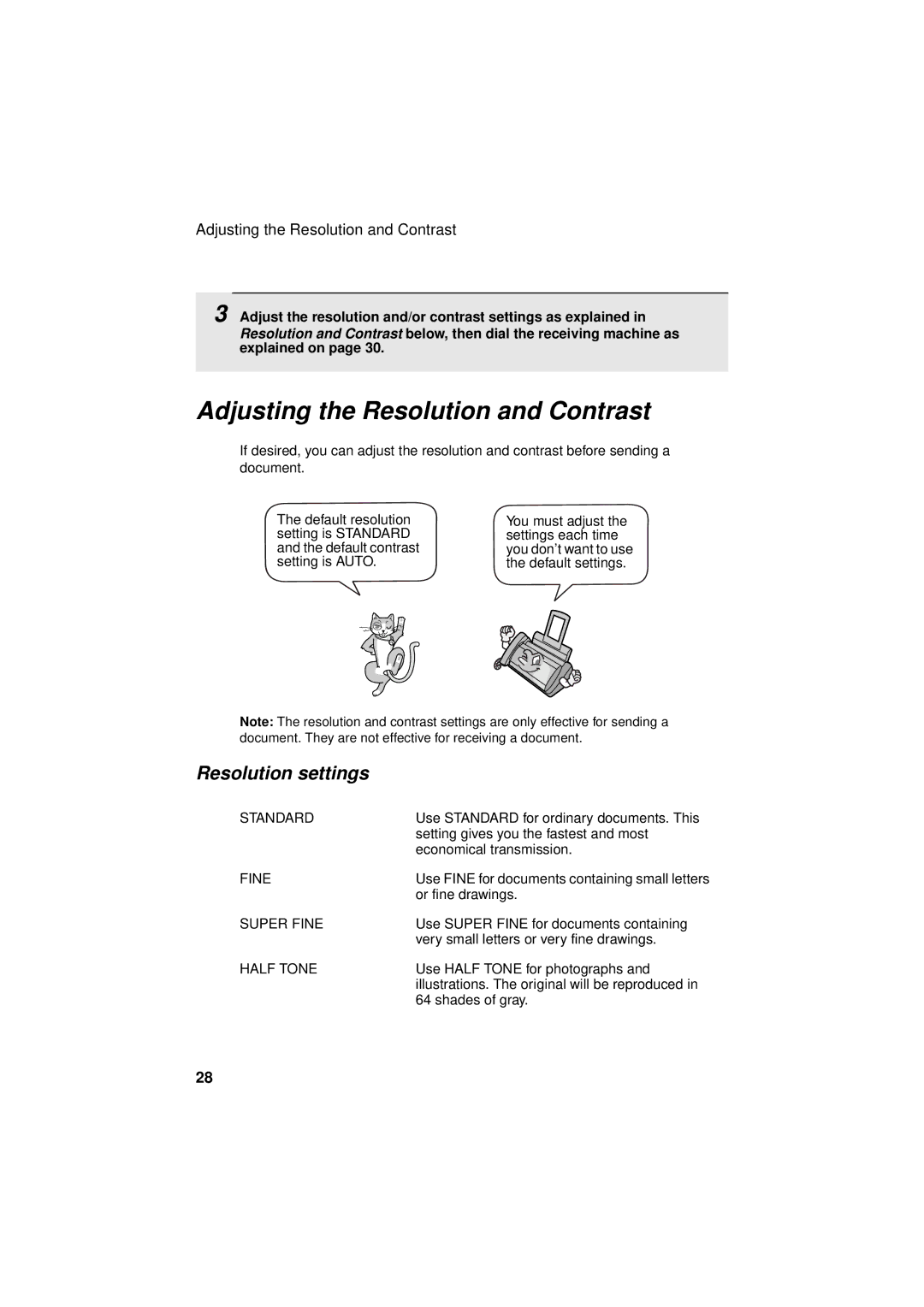Sharp FO-P610/FO-P630 operation manual Adjusting the Resolution and Contrast, Resolution settings 