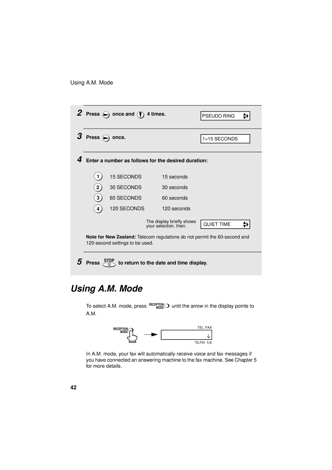 Sharp FO-P610/FO-P630 Using A.M. Mode, Enter a number as follows for the desired duration, To select A.M. mode, press 