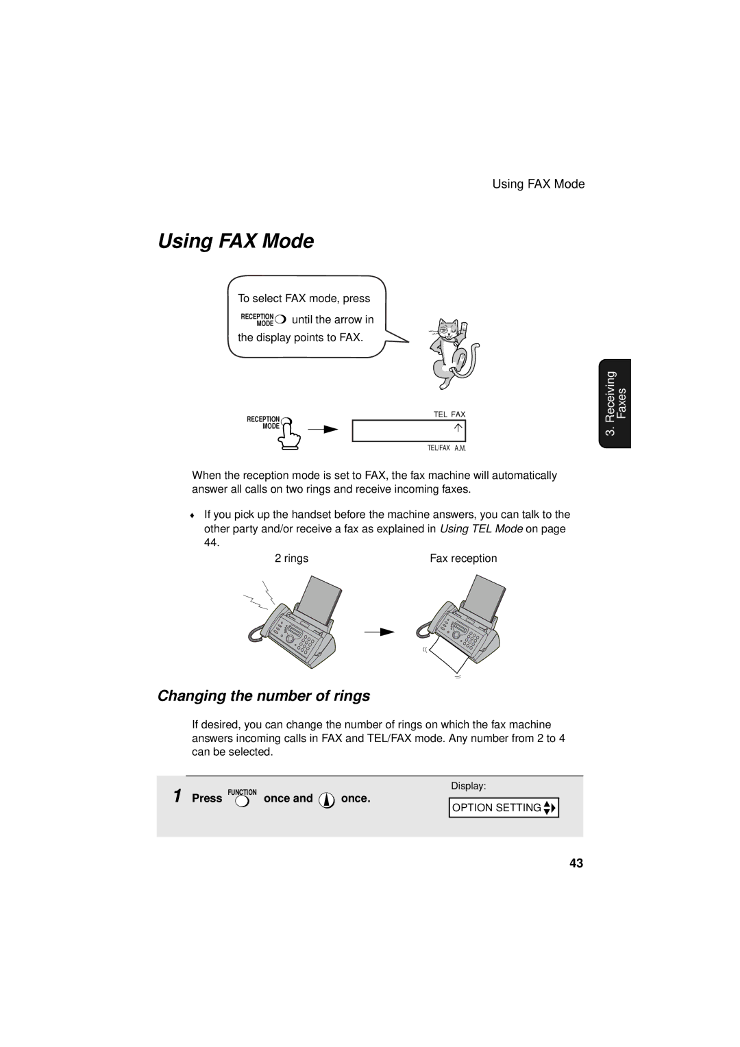 Sharp FO-P610/FO-P630 operation manual Using FAX Mode, Changing the number of rings, Press Function once and once 