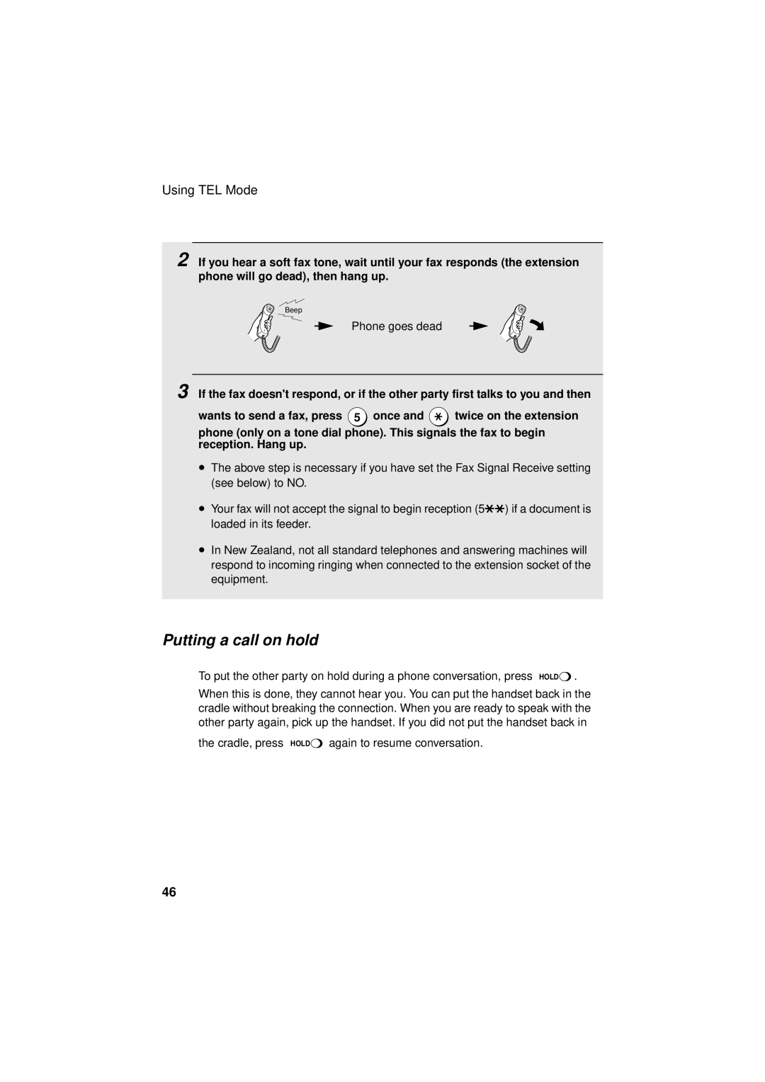 Sharp FO-P610/FO-P630 operation manual Putting a call on hold 