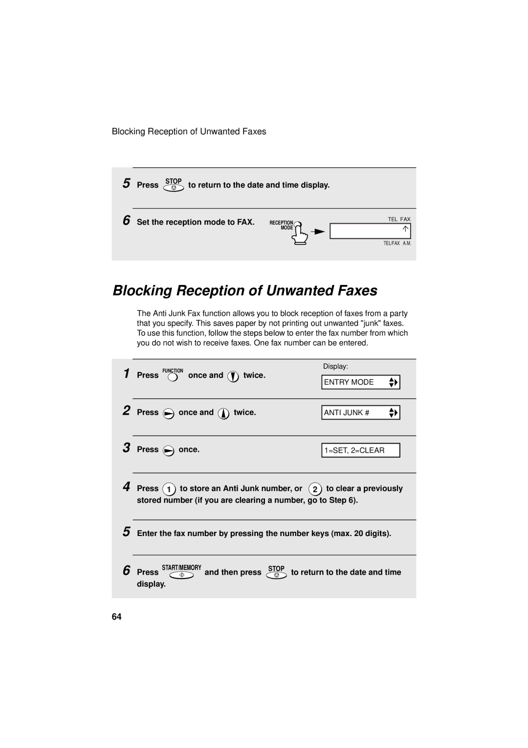 Sharp FO-P610/FO-P630 operation manual Blocking Reception of Unwanted Faxes 