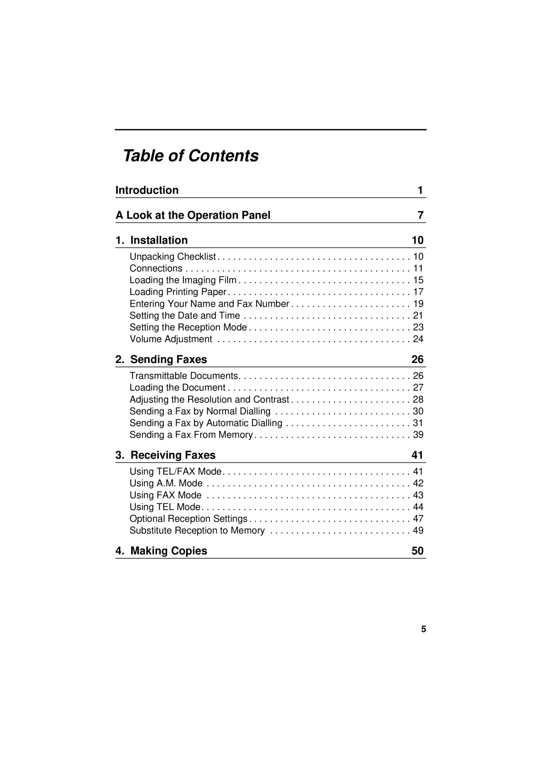 Sharp FO-P610/FO-P630 operation manual Table of Contents 