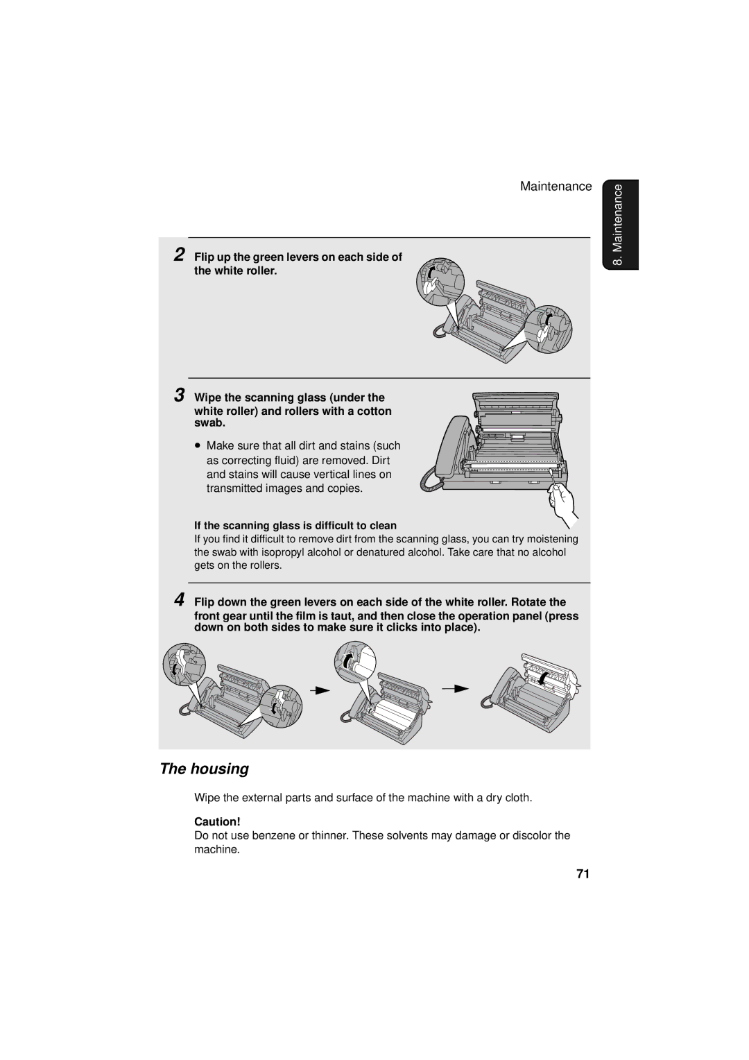 Sharp FO-P610/FO-P630 operation manual Housing, If the scanning glass is difficult to clean 