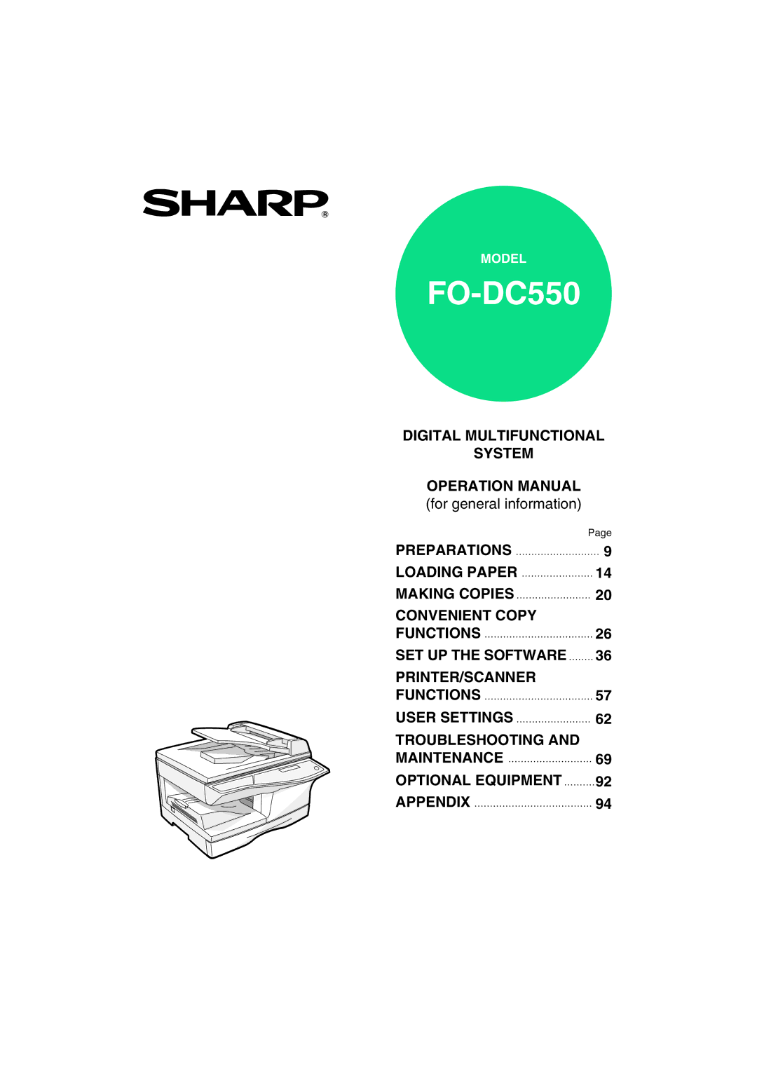 Sharp FODC550 operation manual FO-DC550 