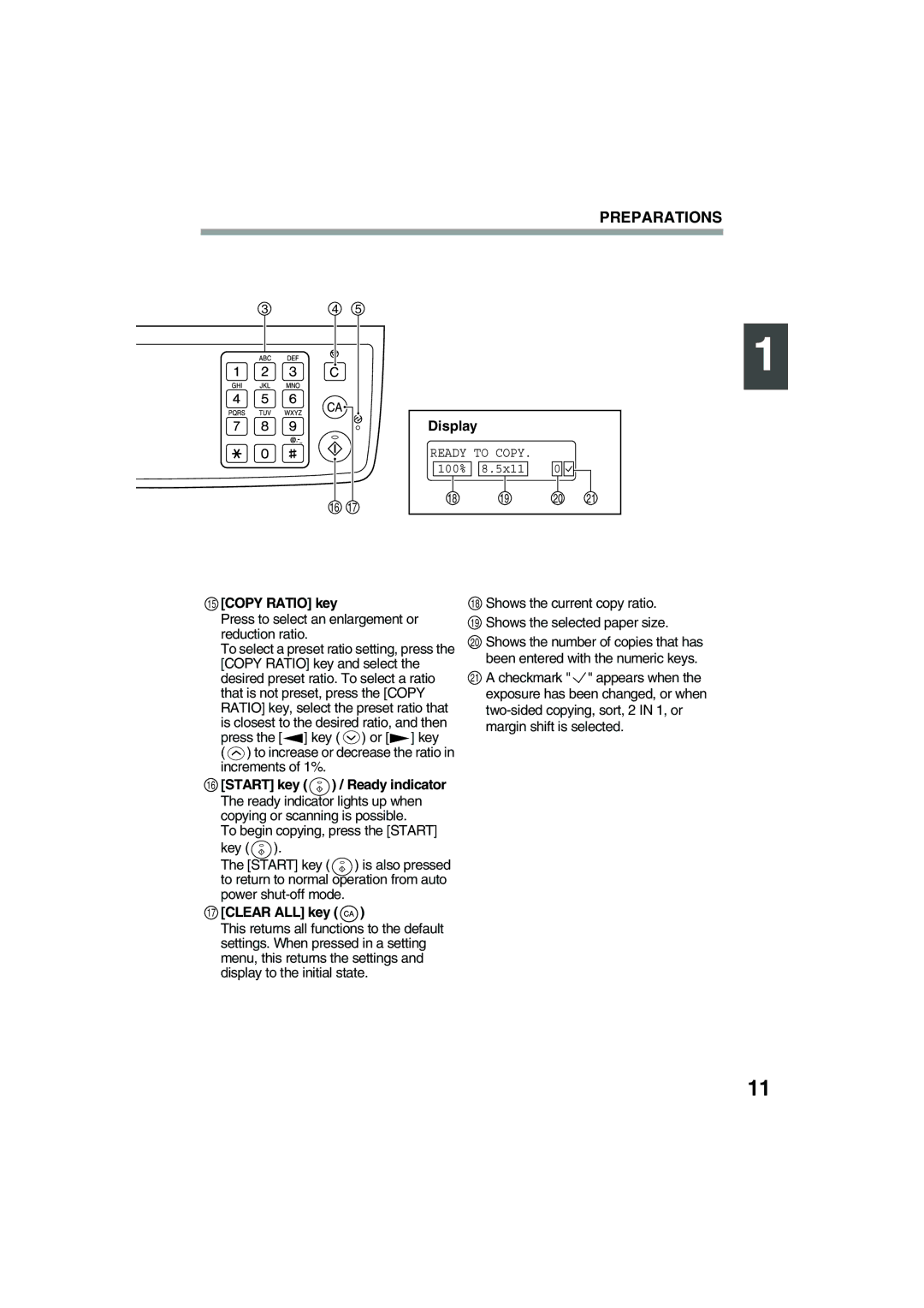 Sharp FODC550 operation manual Copy Ratio key, Press to select an enlargement or reduction ratio, Clear ALL key 