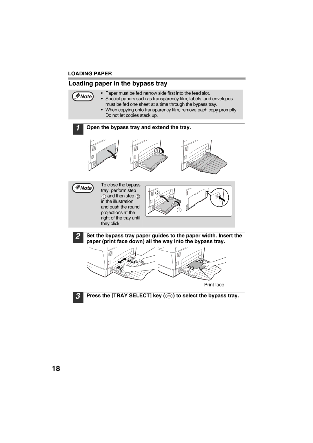 Sharp FODC550 operation manual Loading paper in the bypass tray, Open the bypass tray and extend the tray 