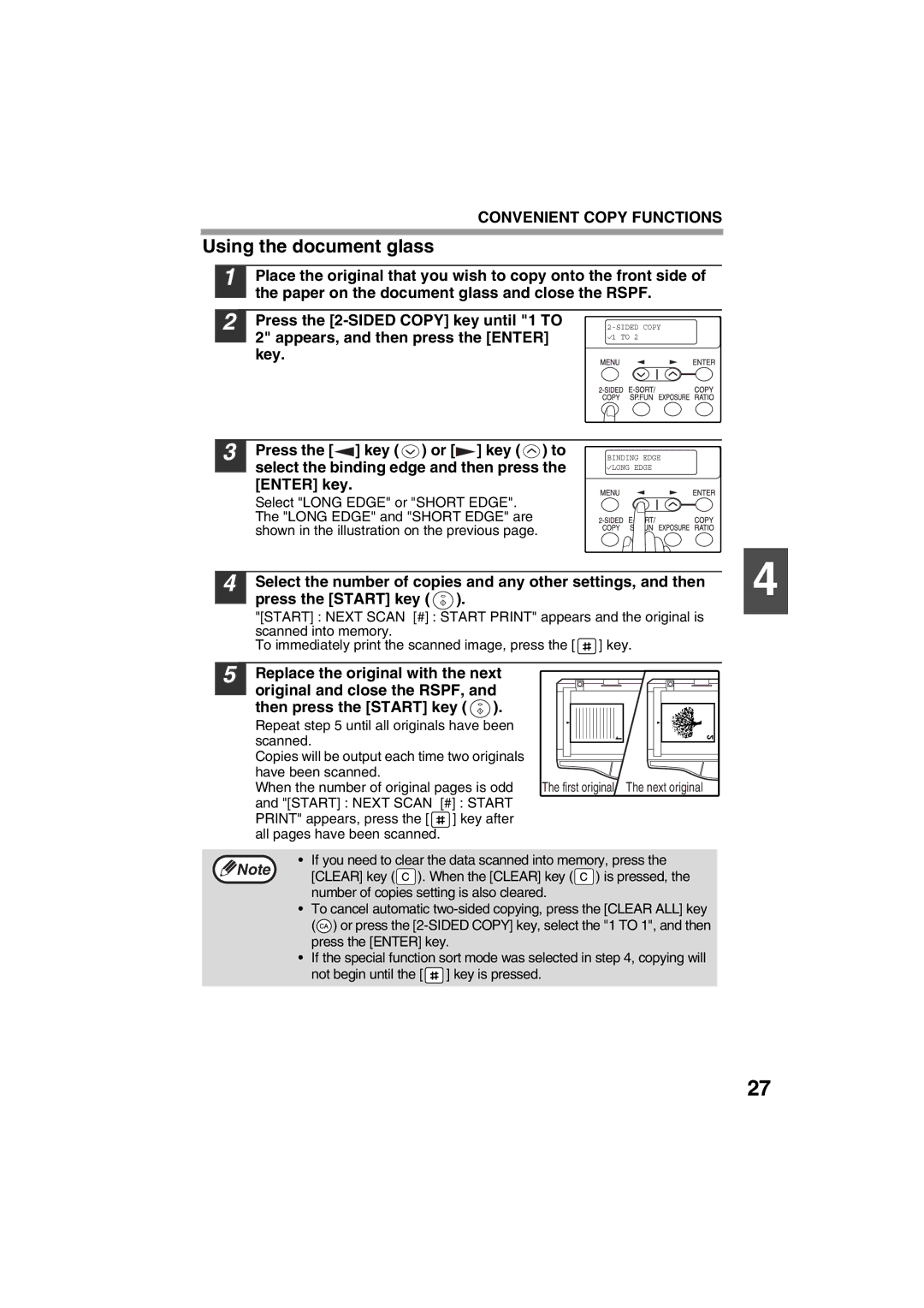 Sharp FODC550 If you need to clear the data scanned into memory, press, Clear key . When the Clear key is pressed 