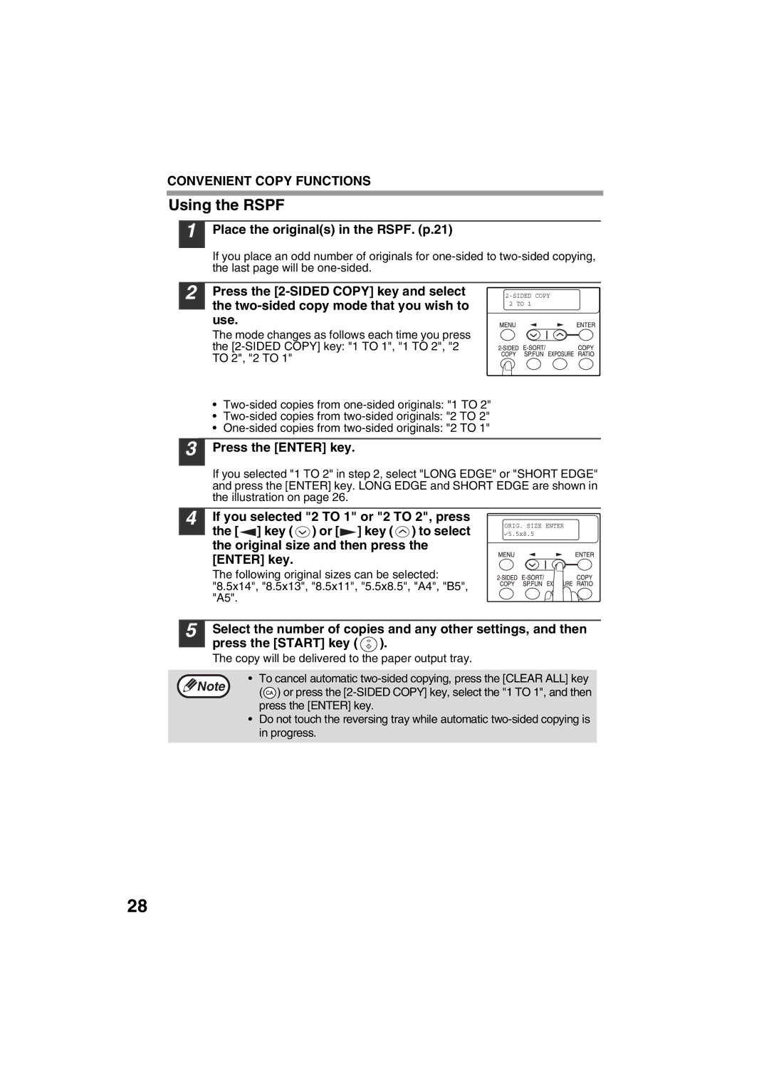 Sharp FODC550 operation manual Place the originals in the RSPF. p.21, Press the Enter key 