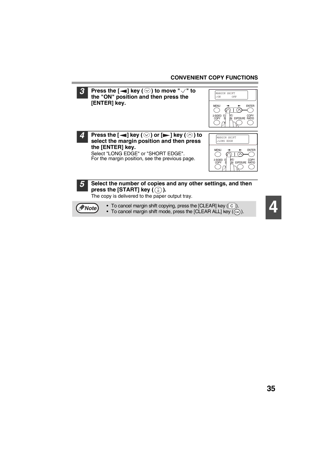 Sharp FODC550 operation manual To cancel margin shift mode, press the Clear ALL key 