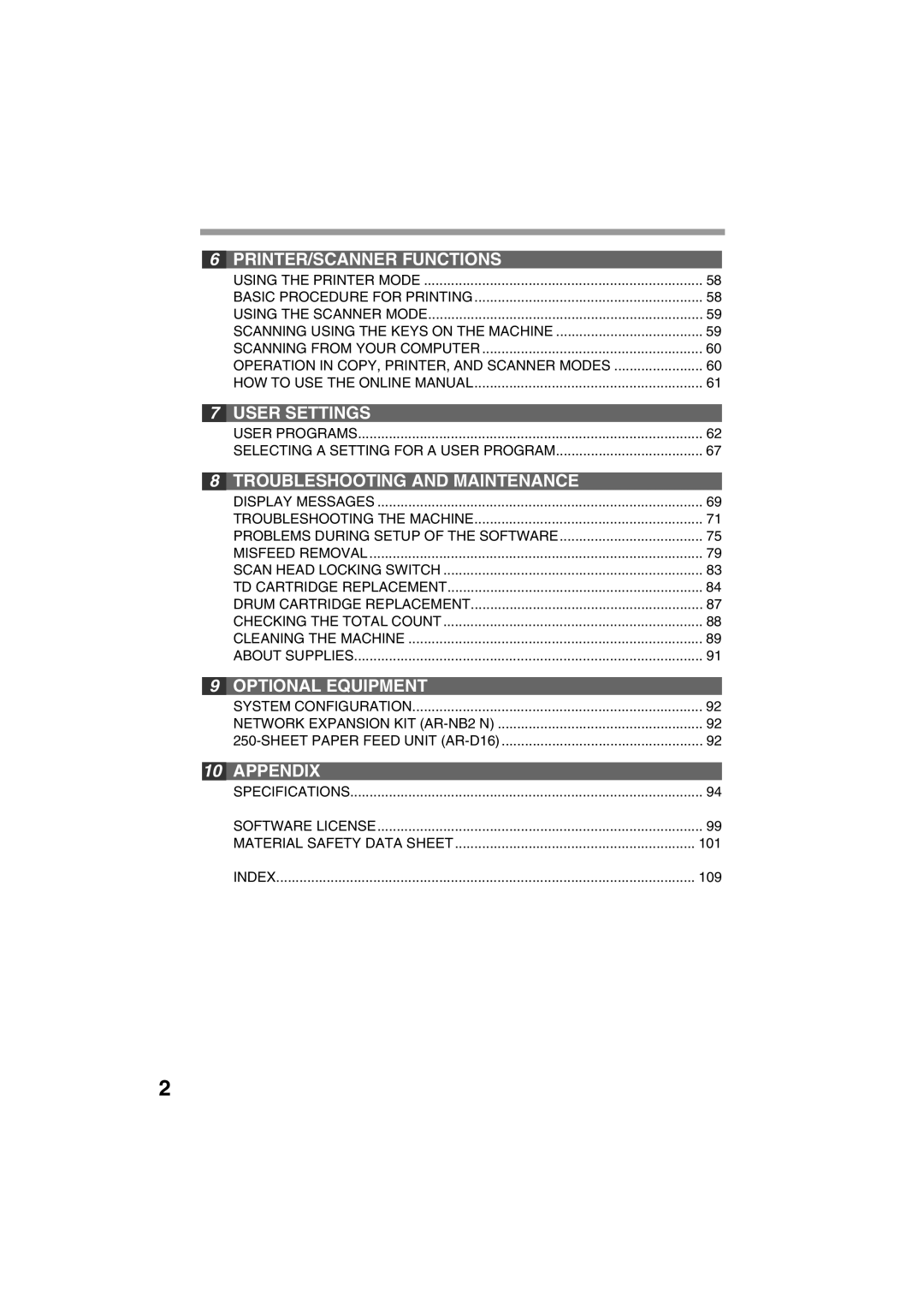 Sharp FODC550 operation manual User Programs Selecting a Setting for a User Program, Index 