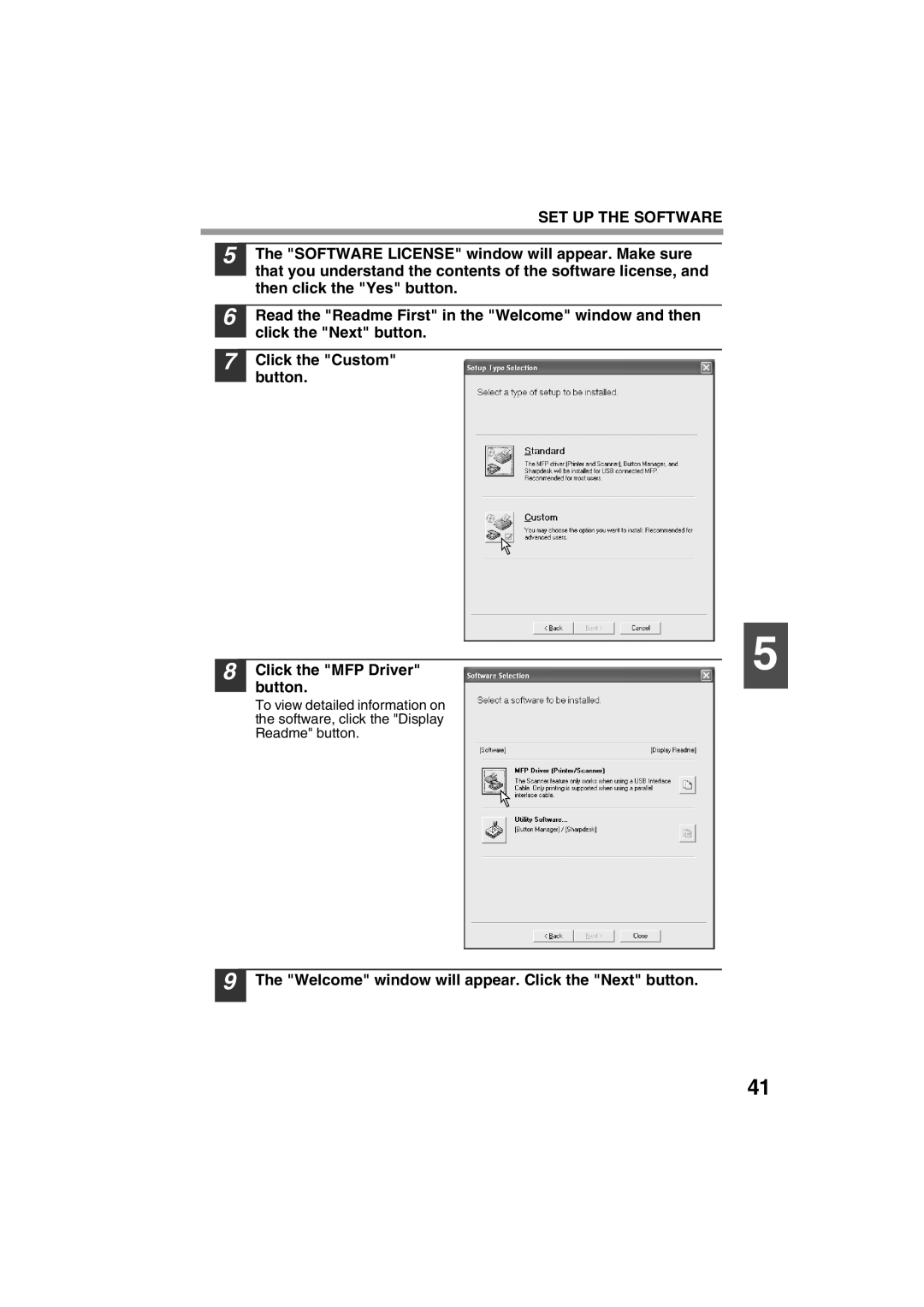 Sharp FODC550 operation manual Welcome window will appear. Click the Next button 