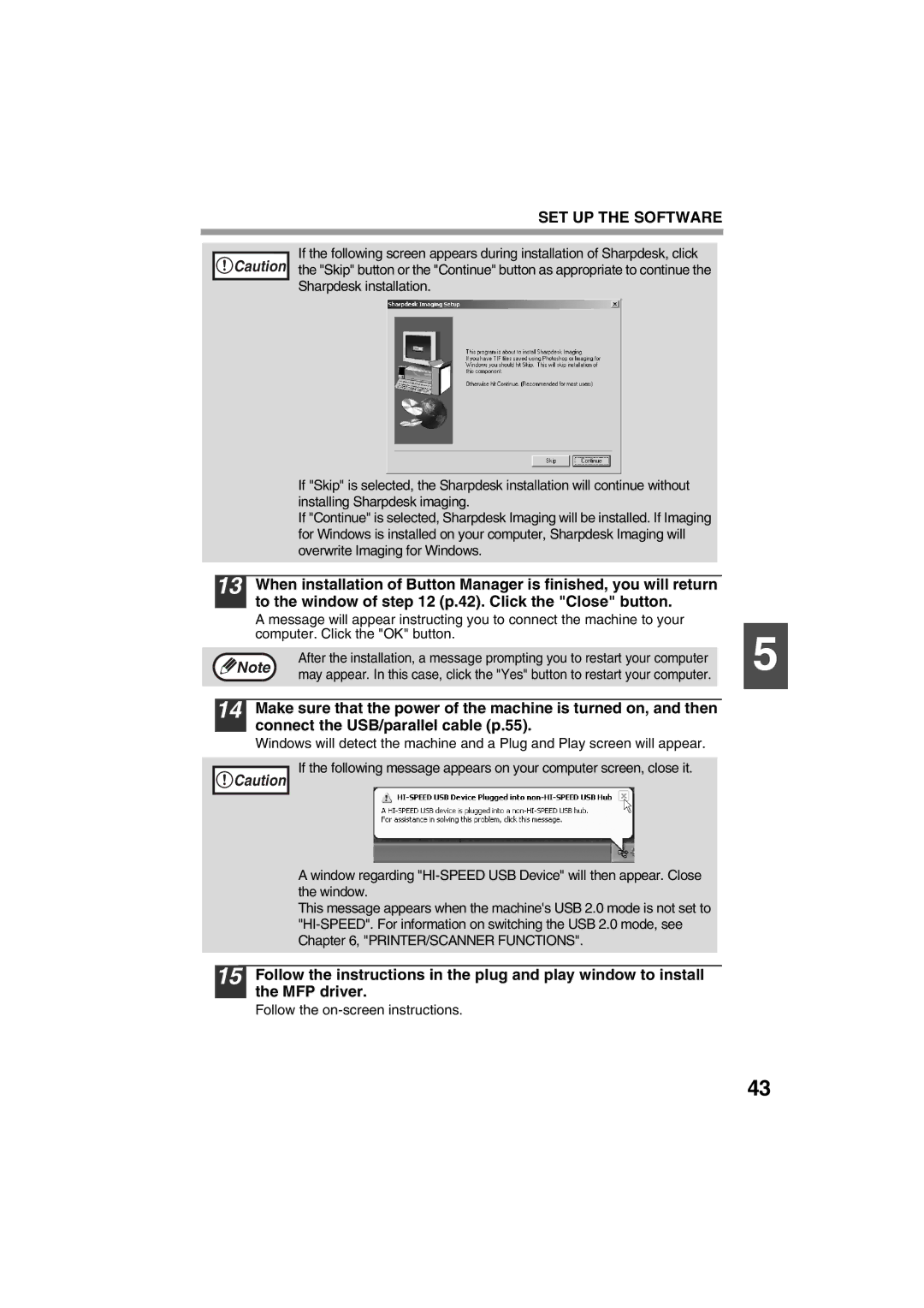 Sharp FODC550 operation manual Connect the USB/parallel cable p.55 