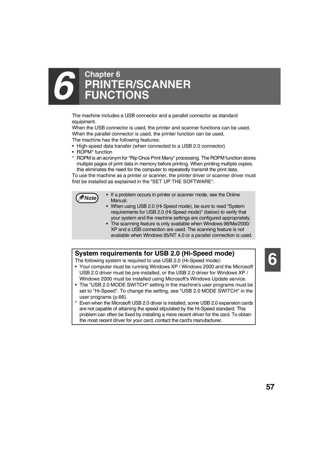 Sharp FODC550 System requirements for USB 2.0 Hi-Speed mode, Following system is required to use USB 2.0 Hi-Speed mode 