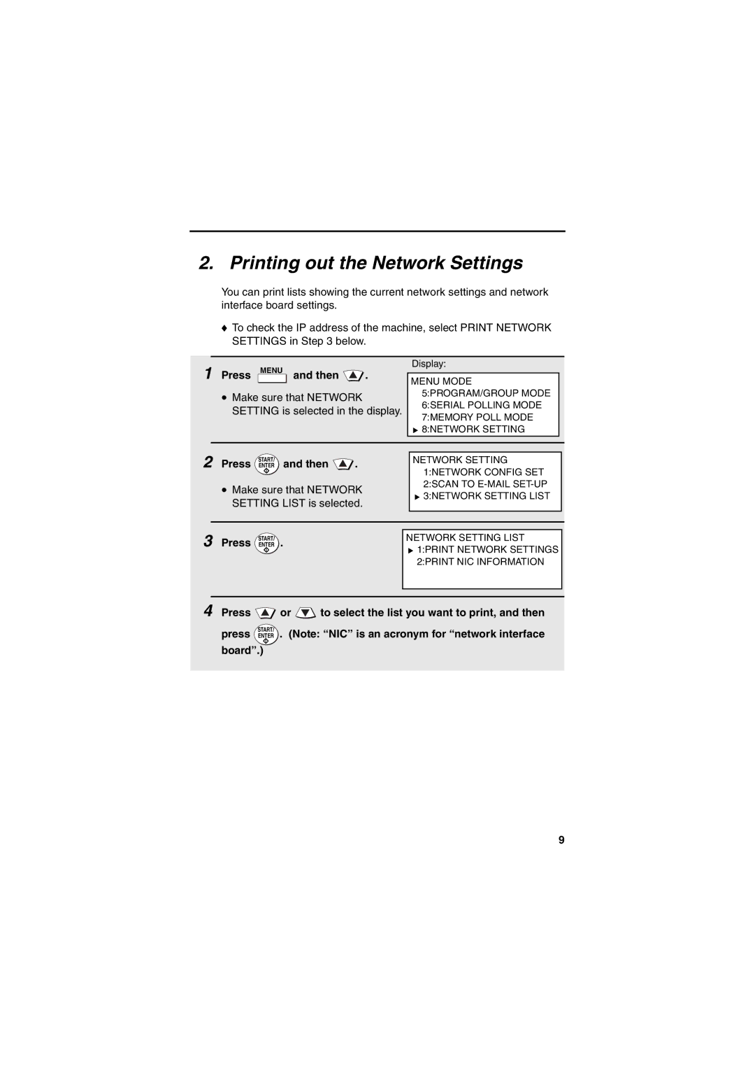 Sharp FONS2 operation manual Printing out the Network Settings, Then 