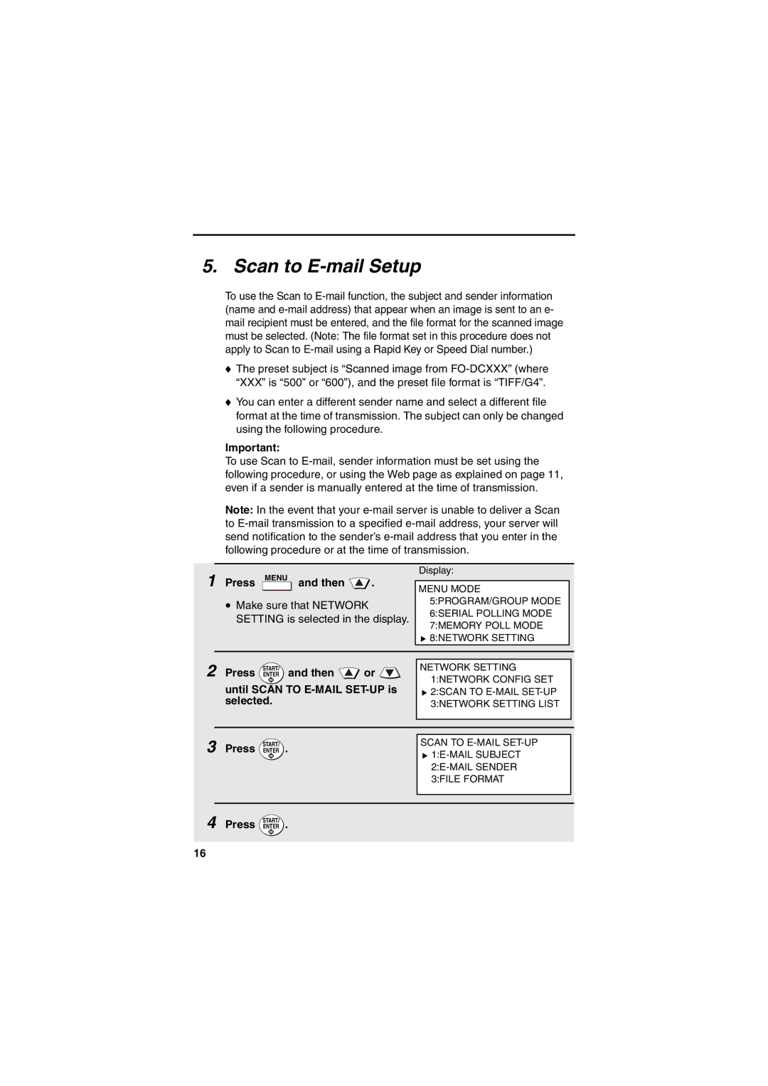 Sharp FONS2 operation manual Scan to E-mail Setup, Until Scan to E-MAIL SET-UP is selected 