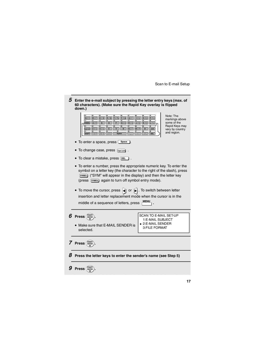 Sharp FONS2 operation manual To enter a space, press, To change case, press, To clear a mistake, press DEL 