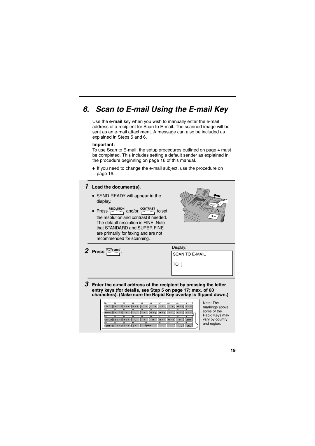 Sharp FONS2 operation manual Scan to E-mail Using the E-mail Key, Load the documents 