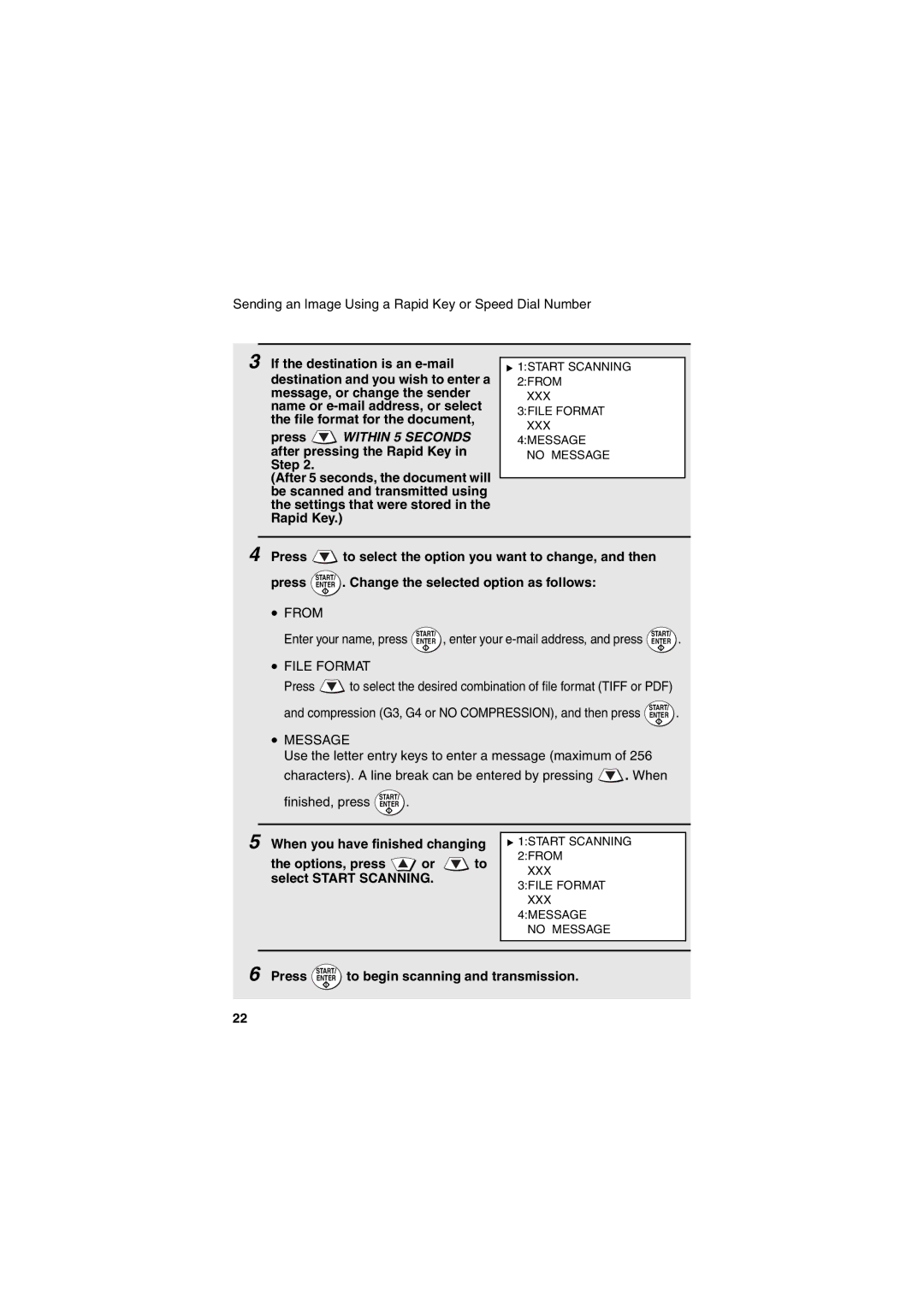 Sharp FONS2 operation manual Enter your name, press, Press Enter to begin scanning and transmission 