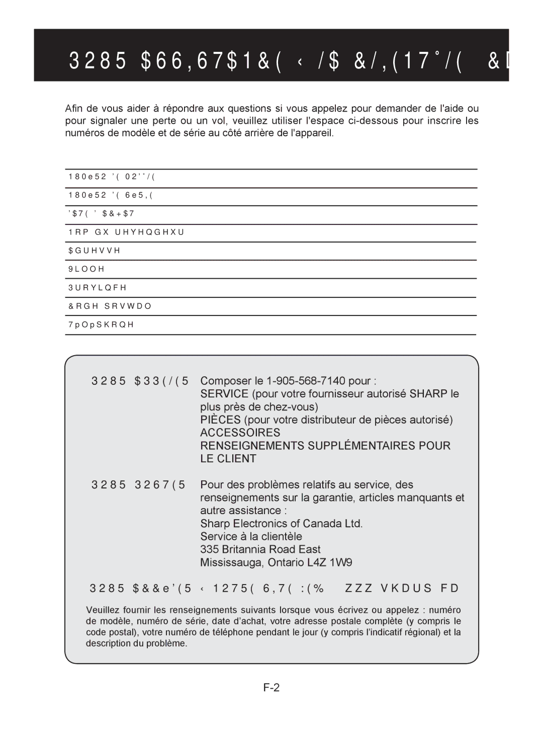 Sharp FP-A28U, FP-A28C operation manual Pour Assistance À LA Clientèle Canada 