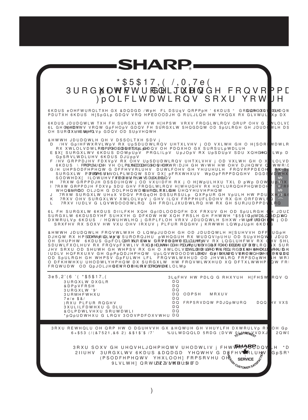 Sharp FP-A28C, FP-A28U operation manual Garantie Limitée 