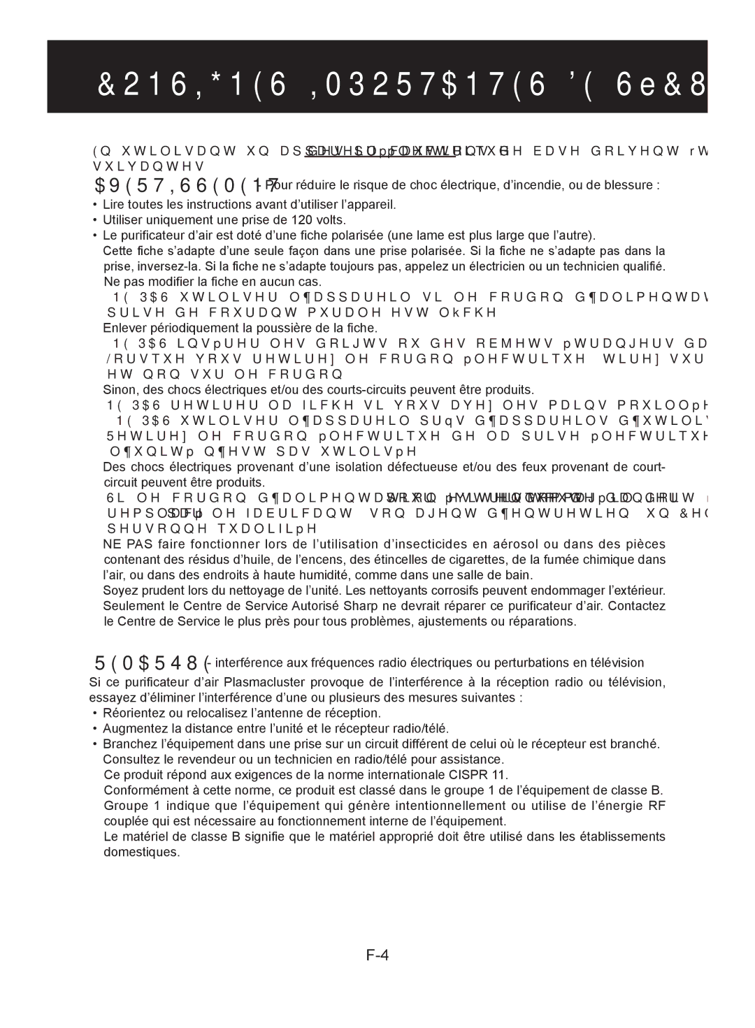 Sharp FP-A28U, FP-A28C operation manual Consignes Importantes DE Sécurité 