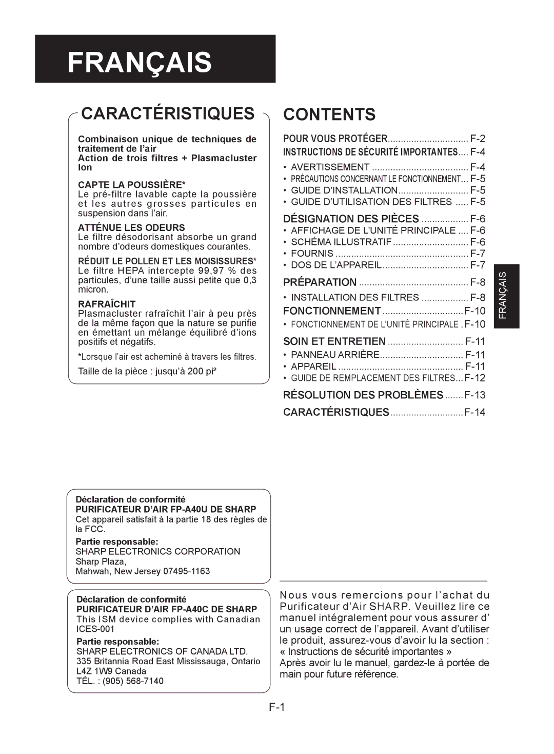 Sharp FP-A40UW, FP-A40C operation manual Français 