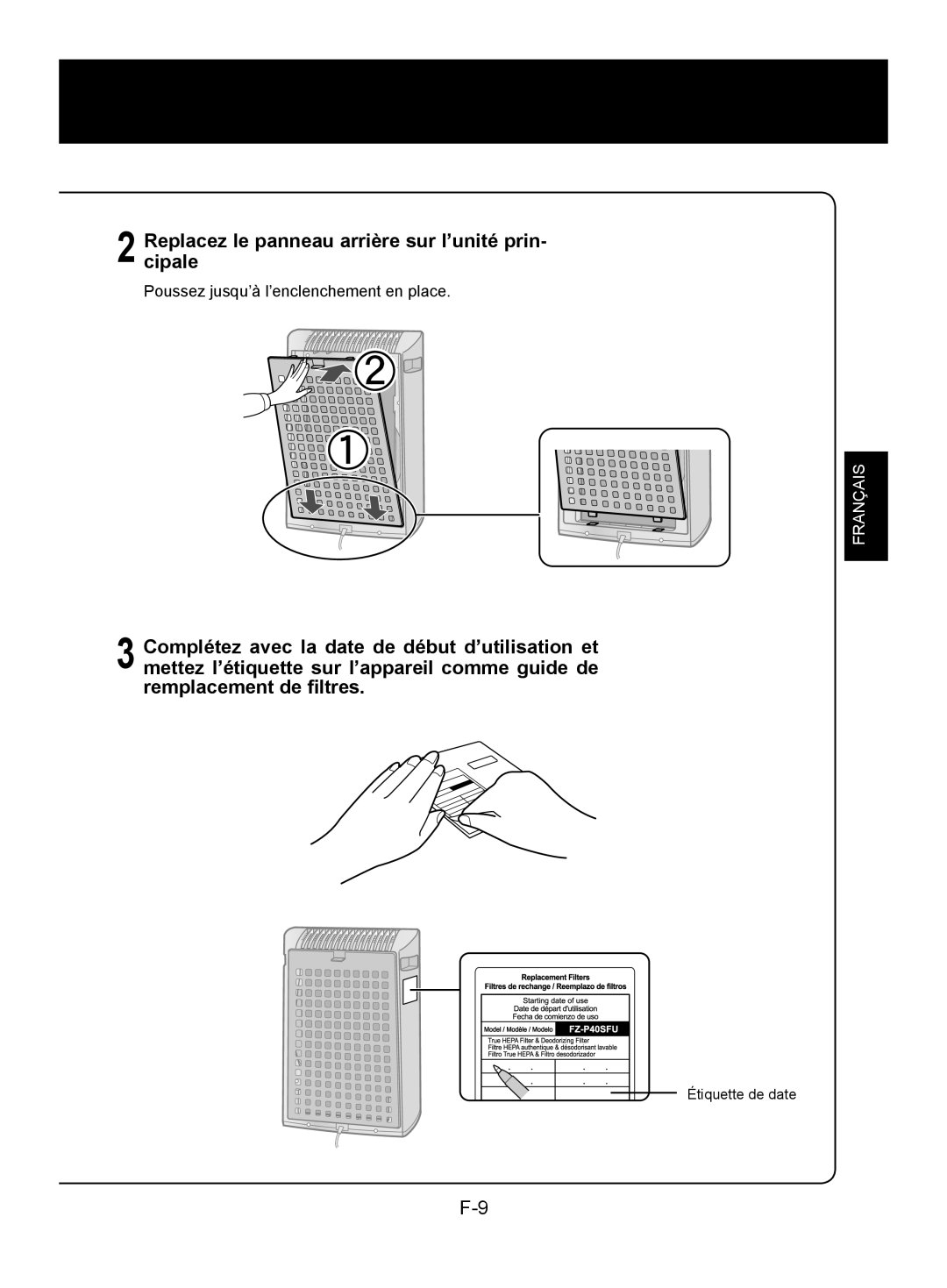 Sharp FP-A40UW, FP-A40C operation manual Replacezcipale le panneau arrière sur l’unité prin 