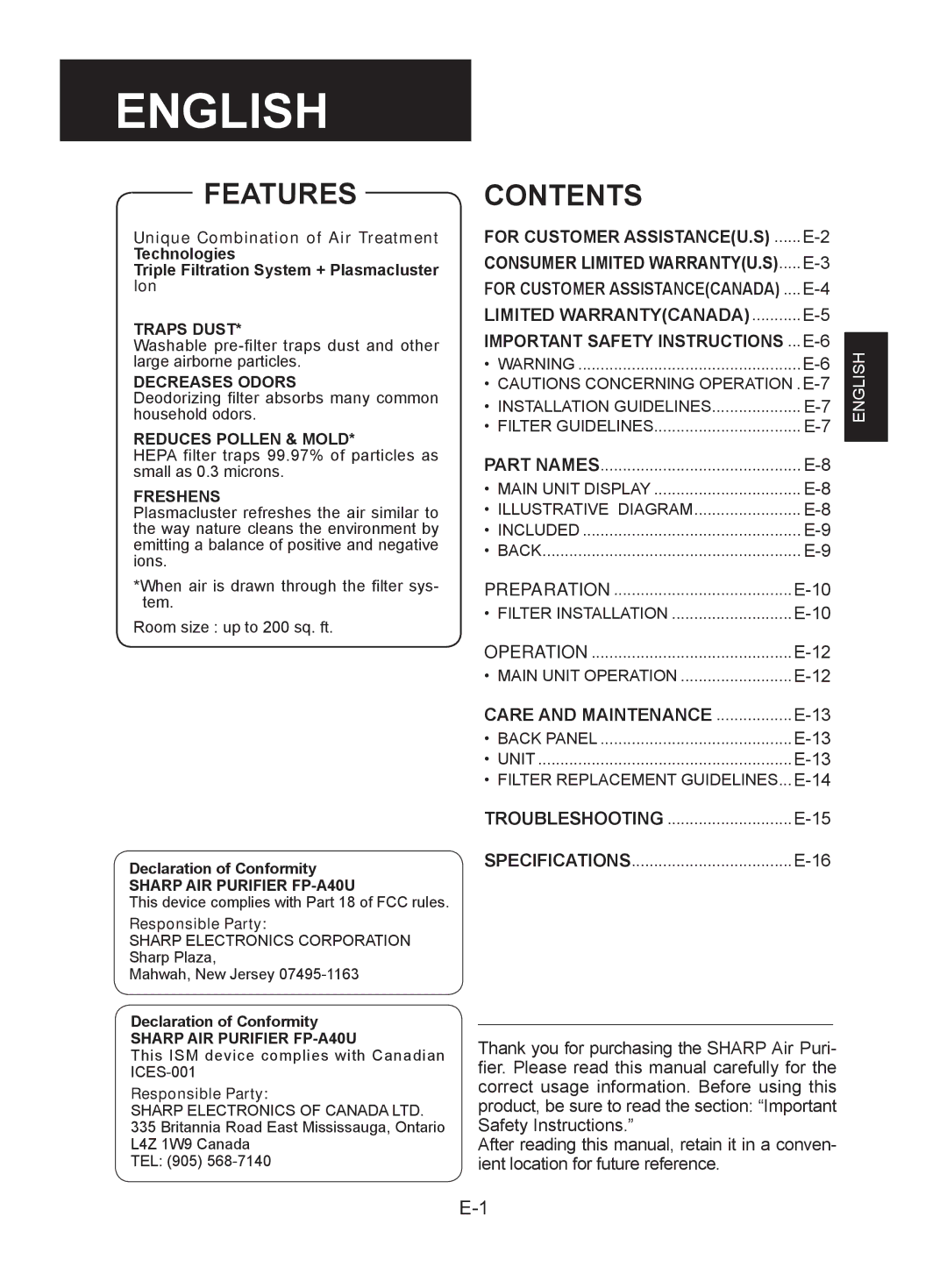 Sharp FP-A40UW, FP-A40C operation manual English 