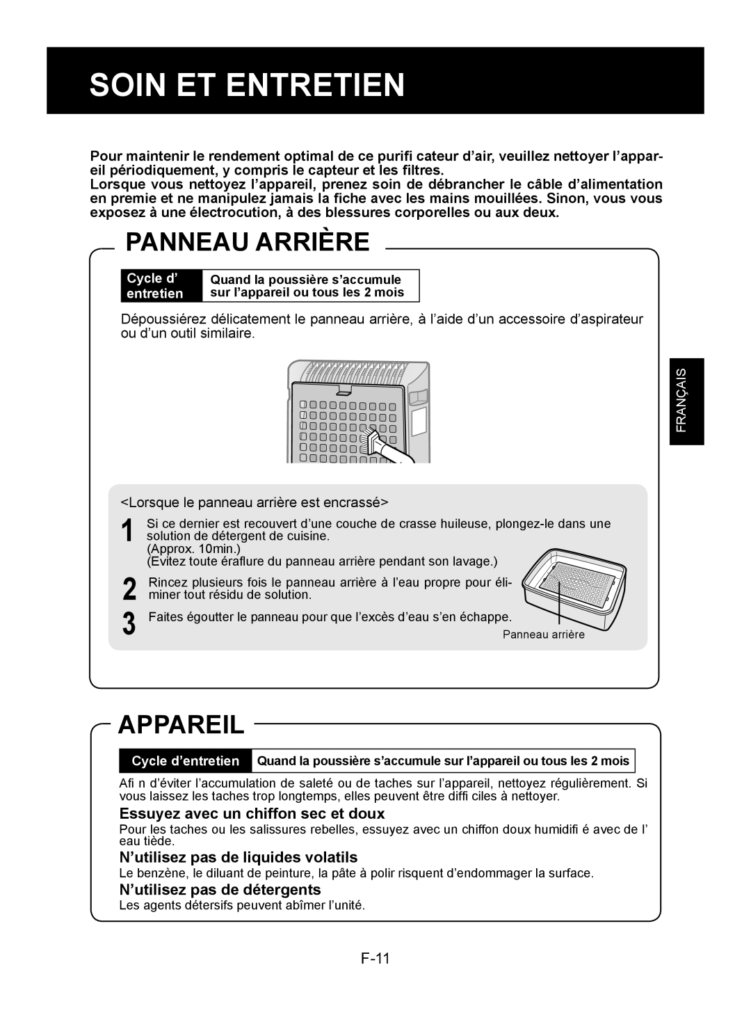 Sharp FP-A40C, FP-A40UW operation manual Soin ET Entretien, Panneau Arrière, Appareil 