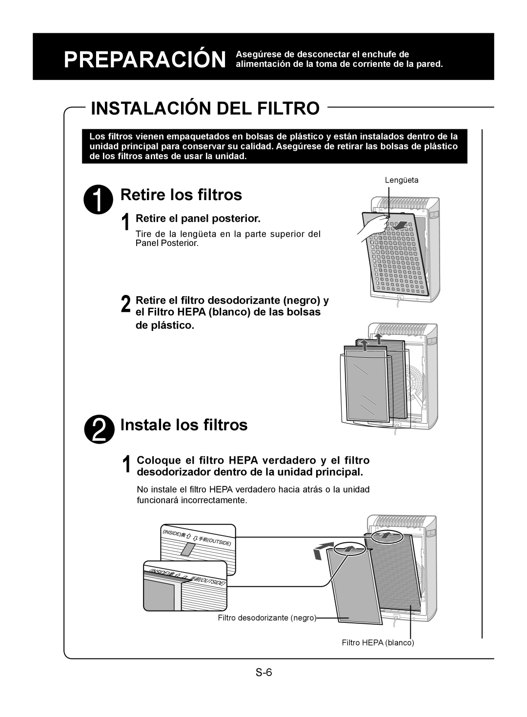 Sharp FP-A40UW, FP-A40C operation manual Instalación DEL Filtro, Retire el panel posterior 