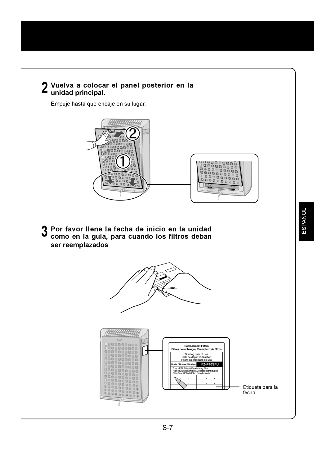 Sharp FP-A40C, FP-A40UW operation manual Vuelva a colocar el panel posterior en la unidad principal 