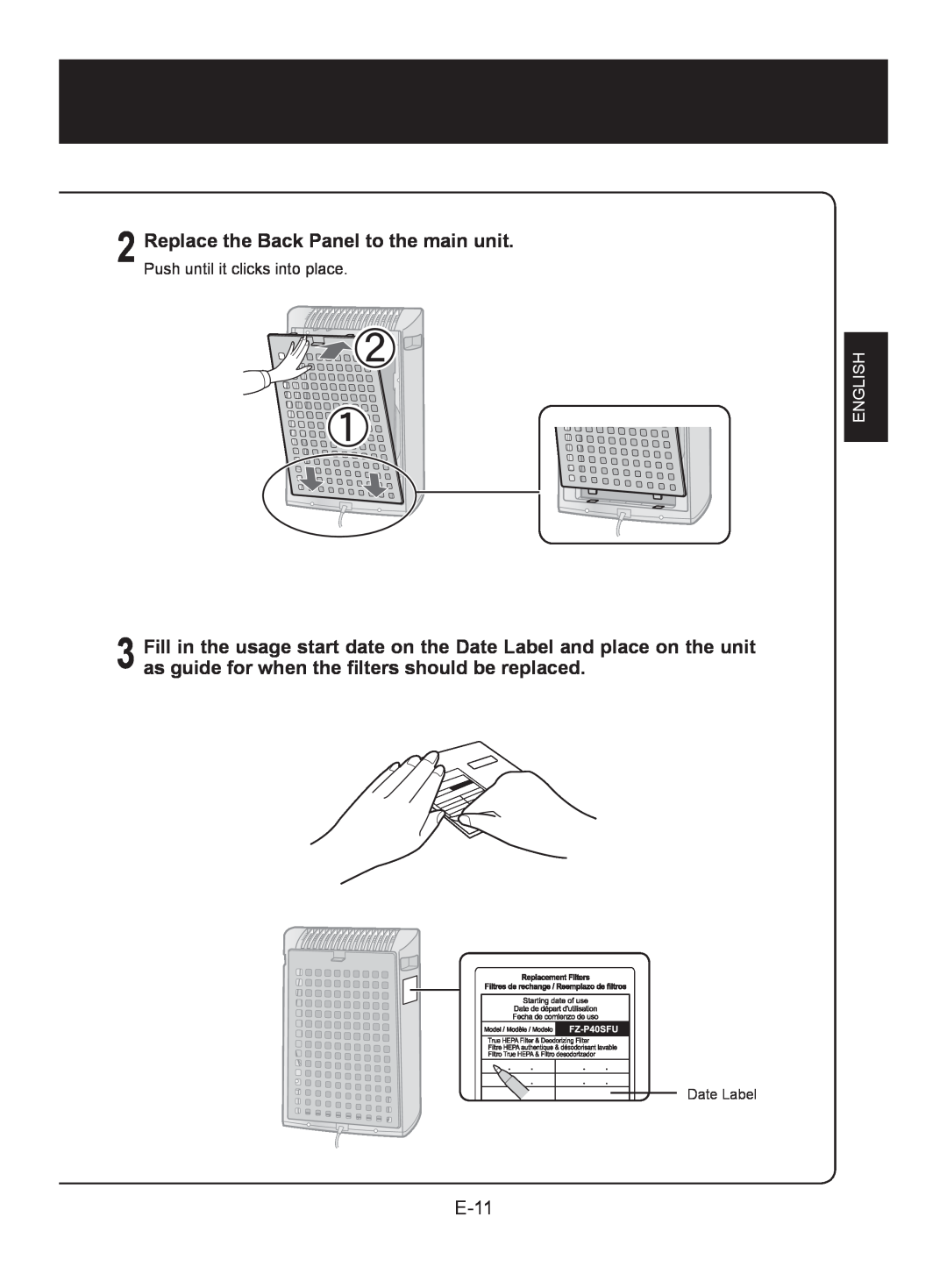 Sharp FP-A40C, FP-A40UW operation manual E-, Replace the Back Panel to the main unit, English 