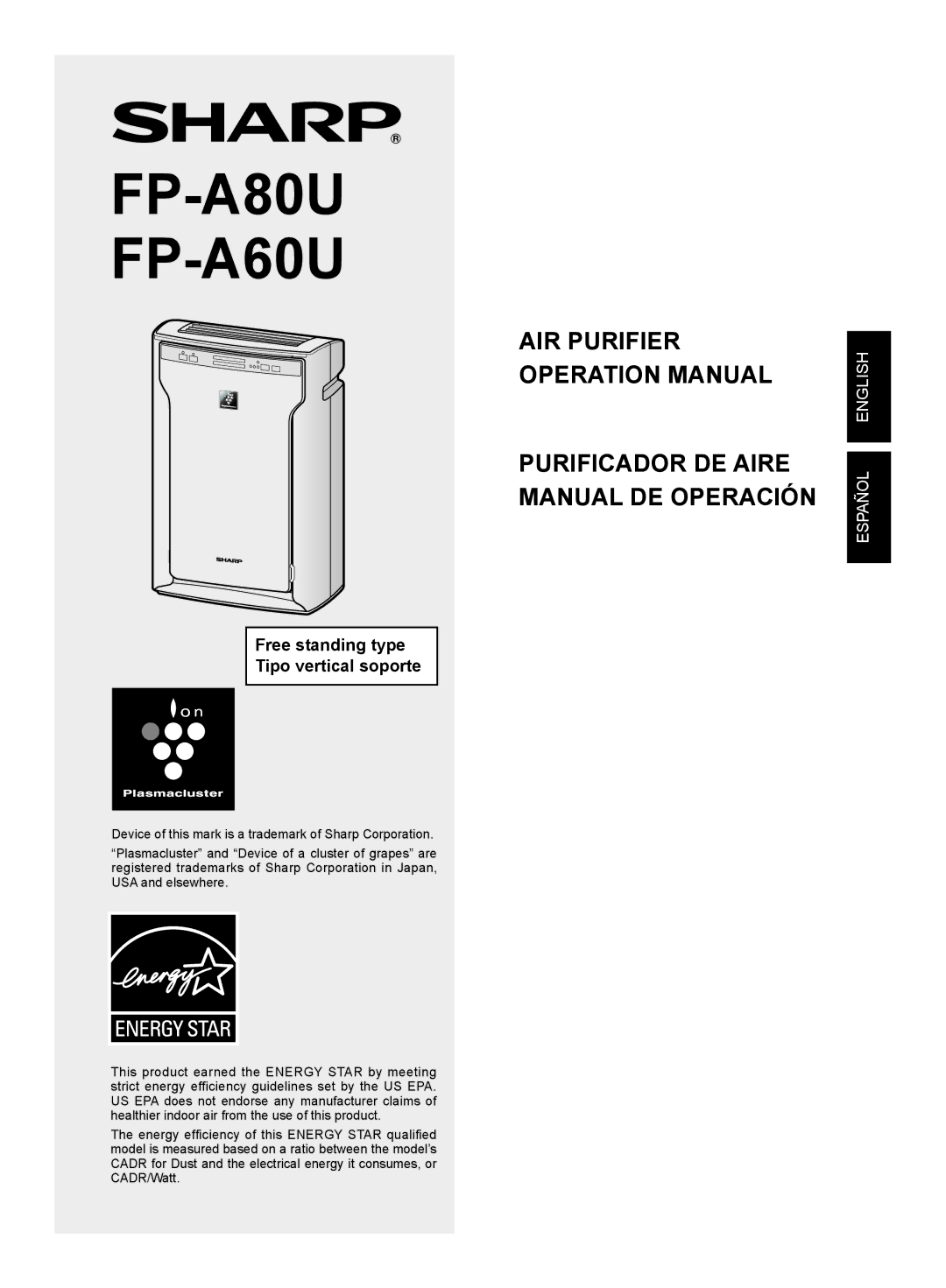 Sharp FP-A80UW operation manual FP-A80U FP-A60U, Purificador DE Aire Manual DE Operación 