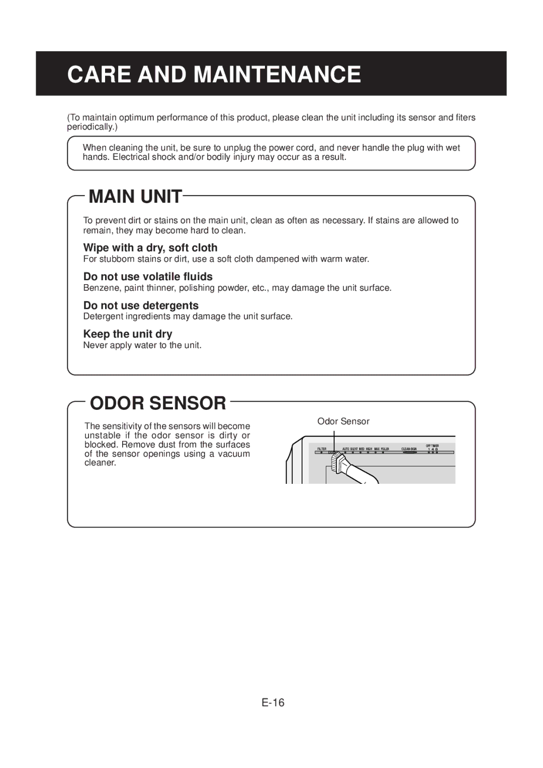 Sharp FP-N40CX operation manual Main Unit, Odor Sensor 