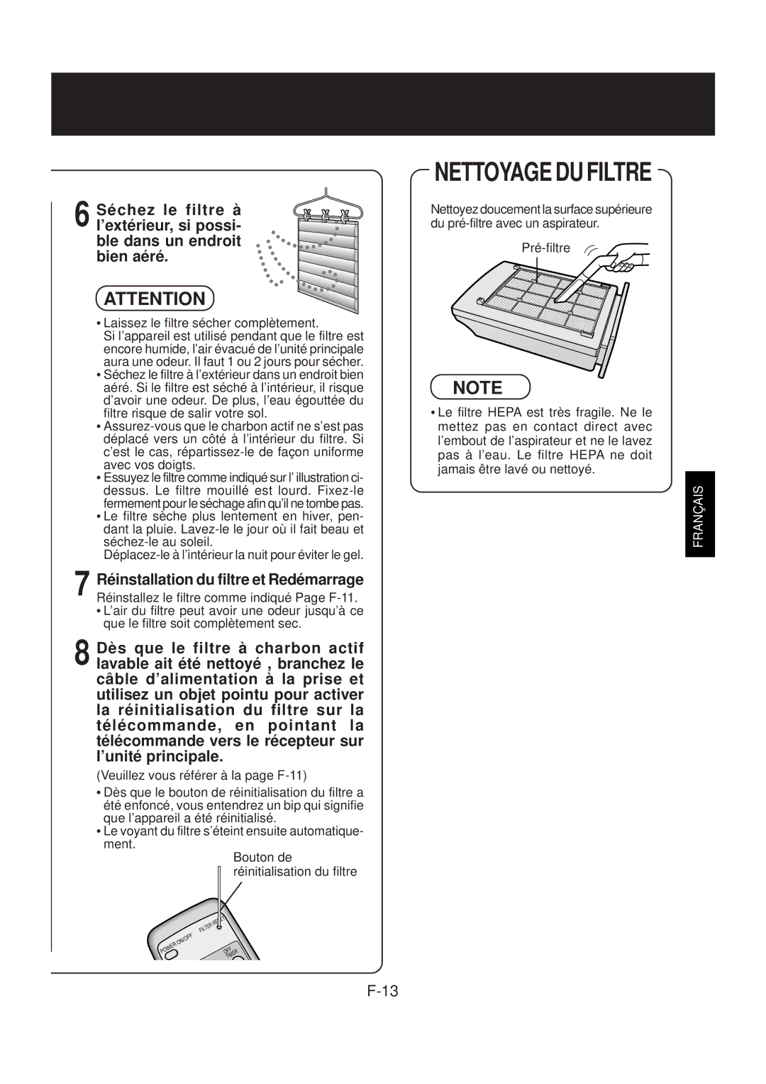 Sharp FP-N40CX operation manual Nettoyagedufiltre 