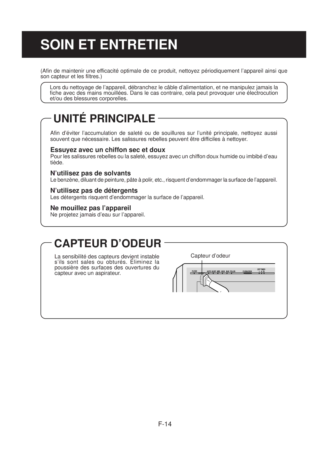 Sharp FP-N40CX operation manual Unité Principale, Capteur D’ODEUR 